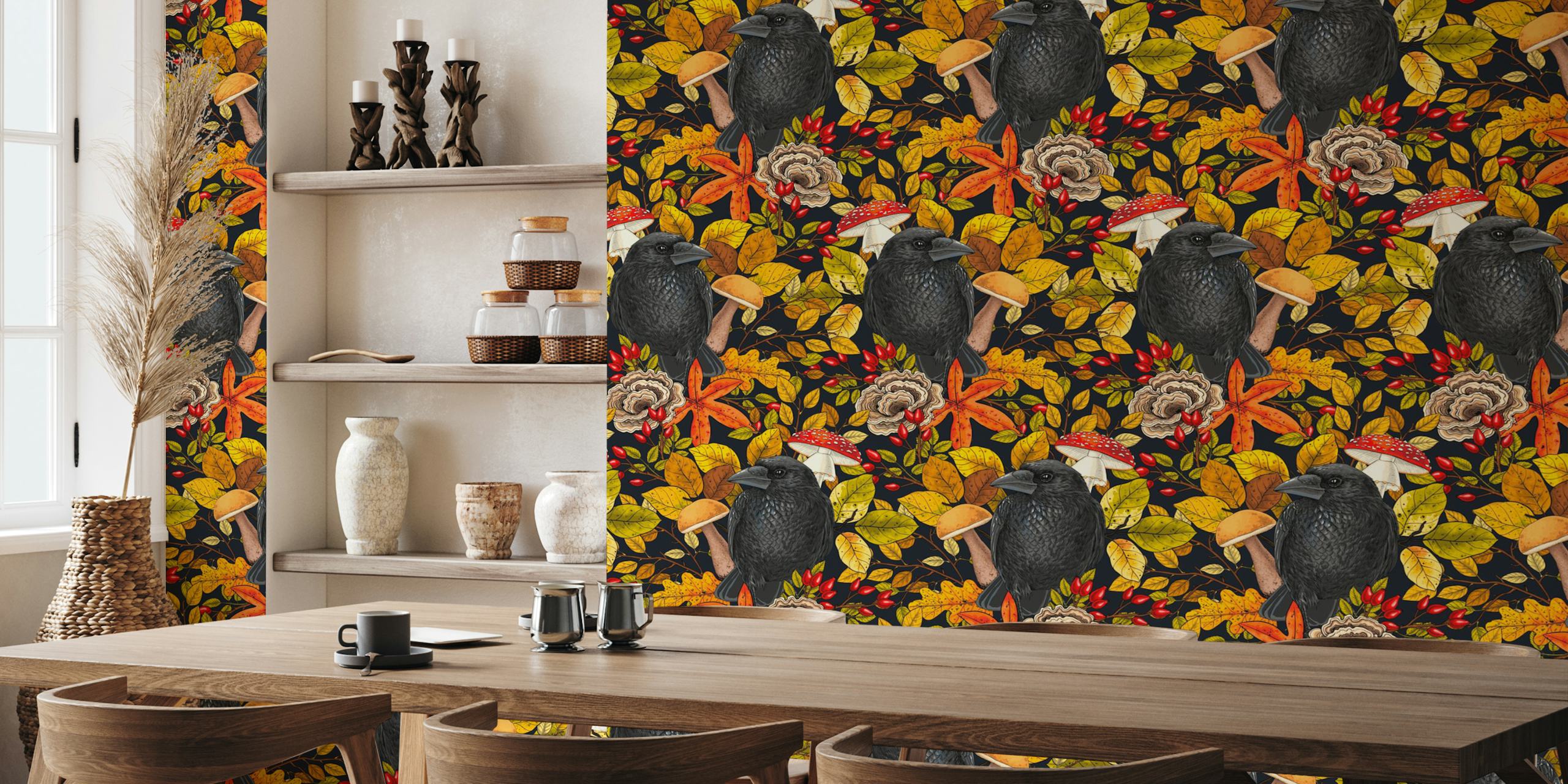 Autumn raven wallpaper design in a room