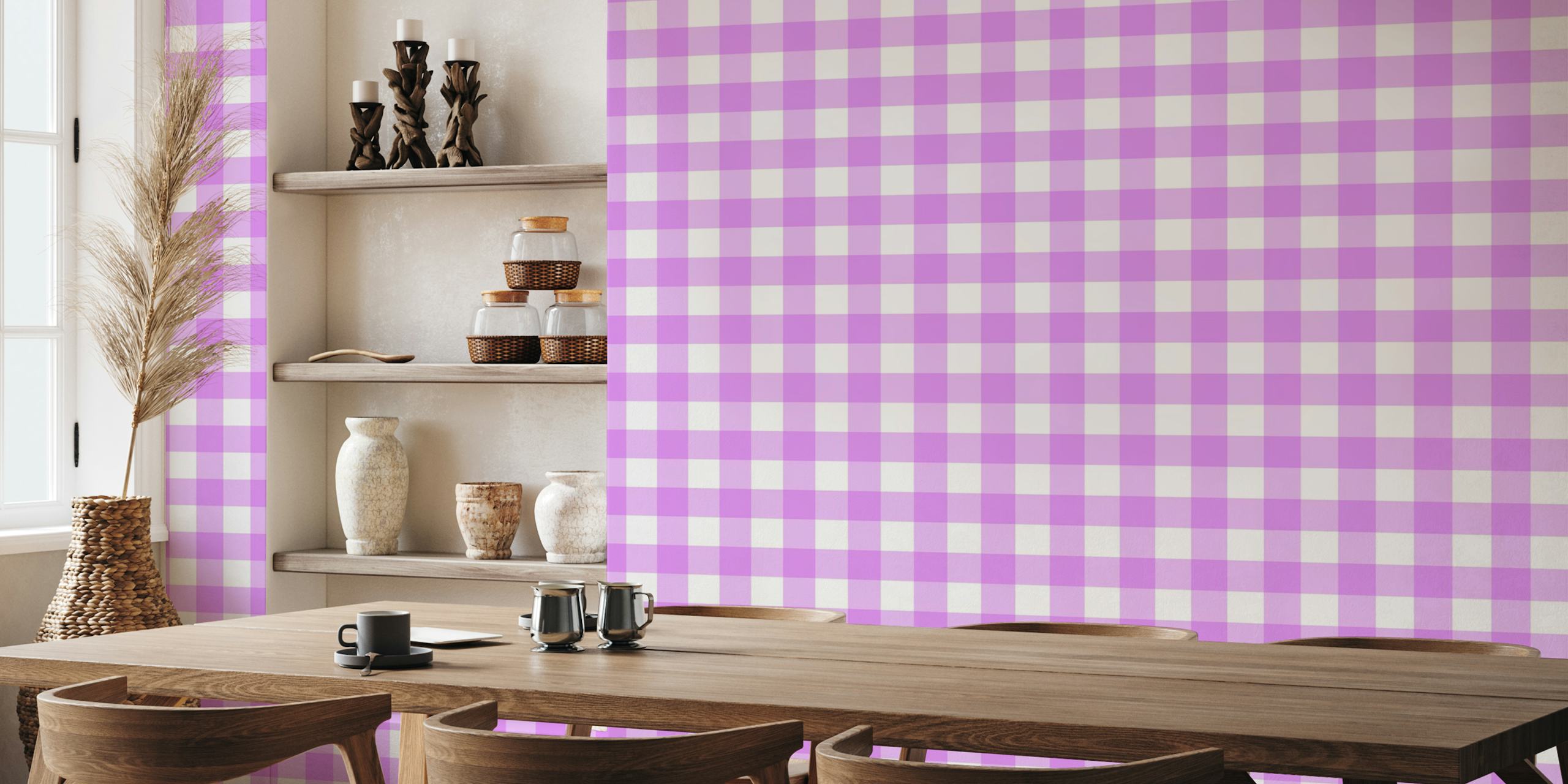Pale Squares paarse wallpaper in een kamer