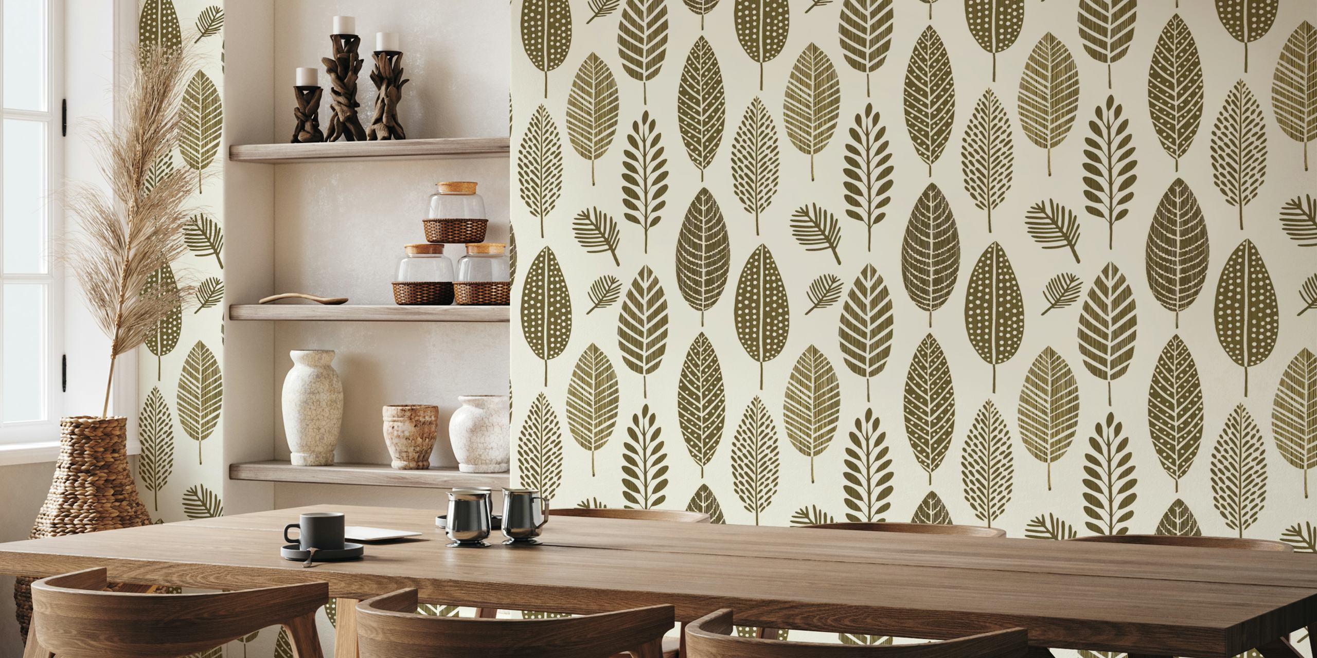 Green leaf pattern wallpaper with minimalist design