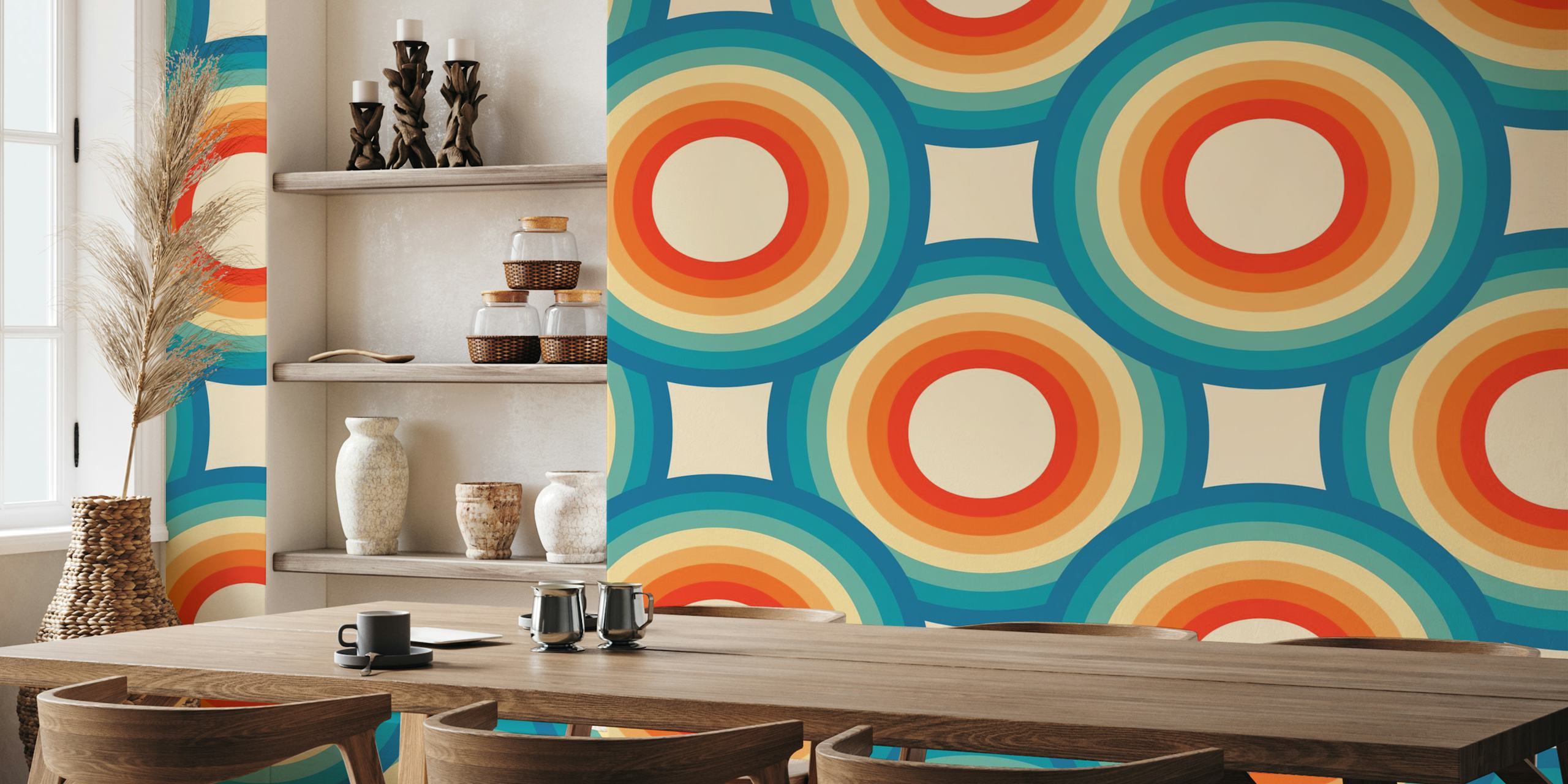 Bold Retro Geometric Rainbow cirklar tapetdesign