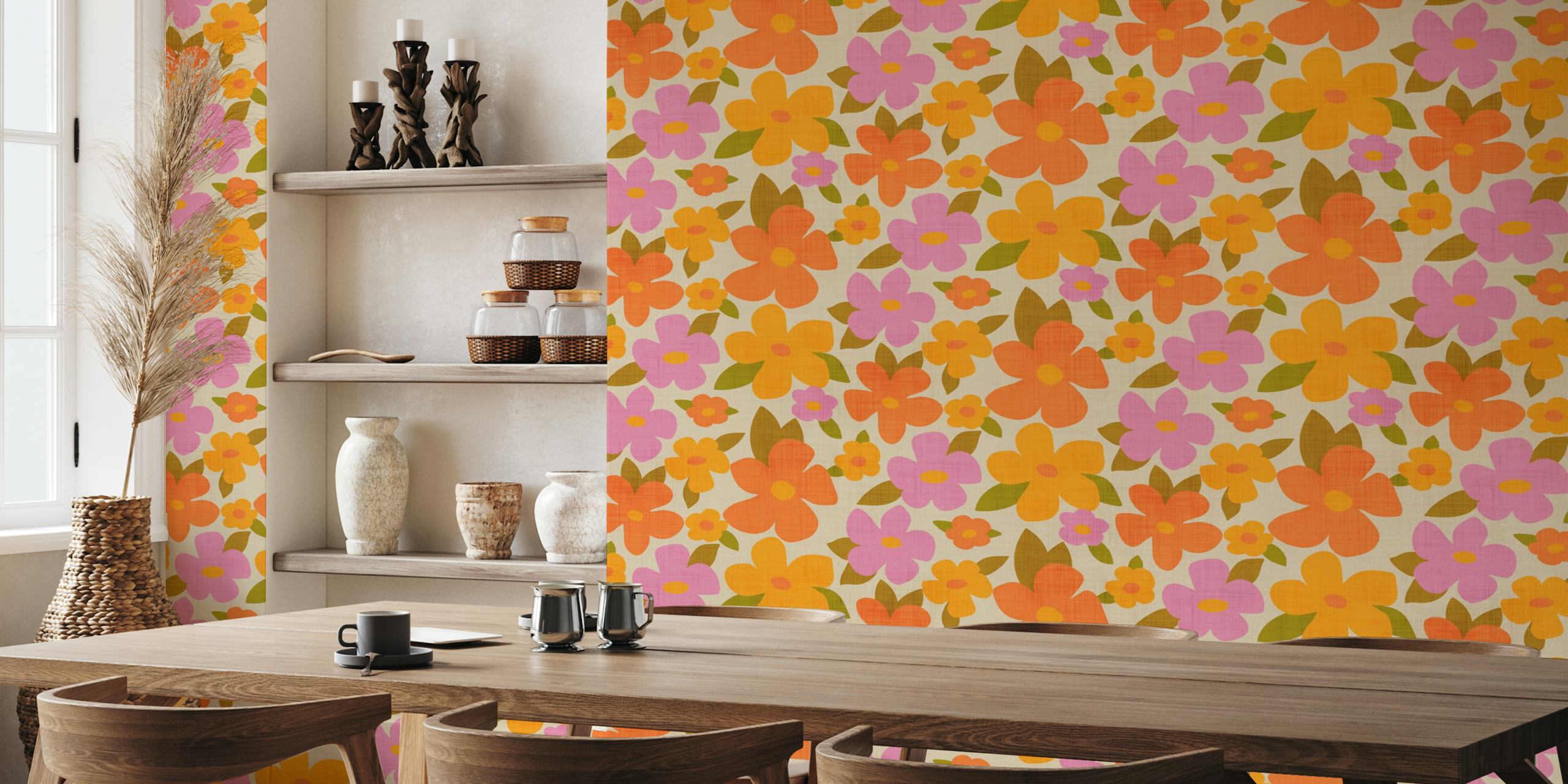 Retro Bright Flowers Wallpaper Design