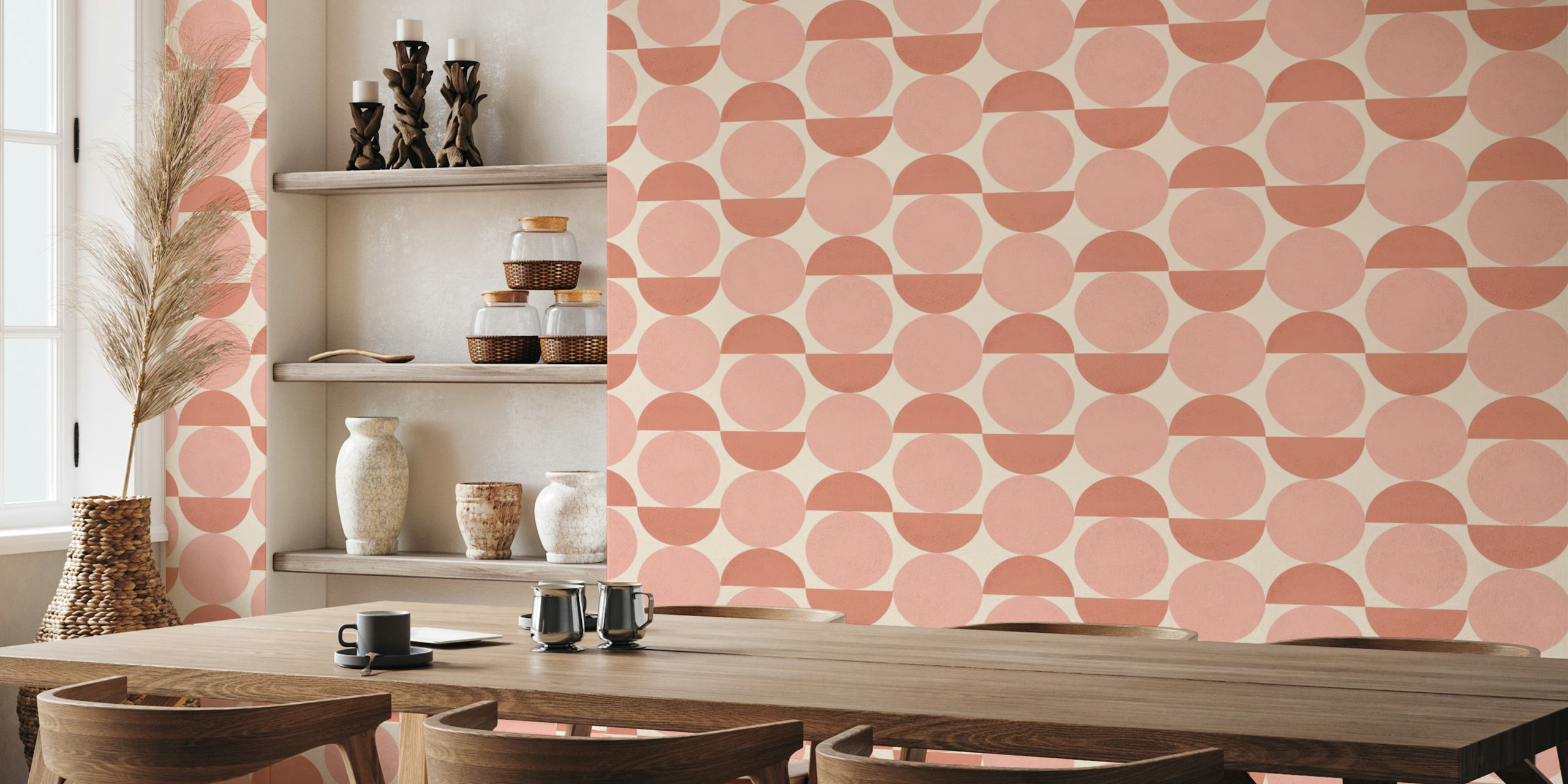 Blush pink geometric shapes on a light background wallpaper