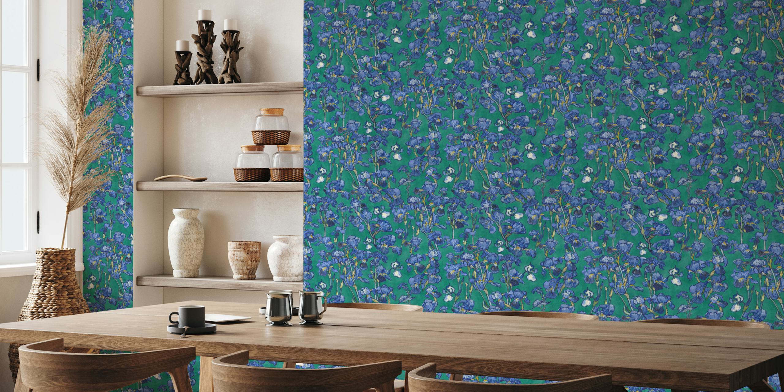 Van Gogh irises wallpaper in a room
