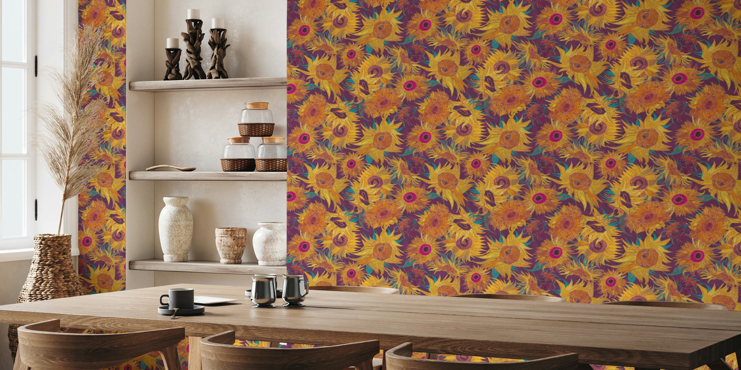 Van Gogh sunflowers wallpaper in a room