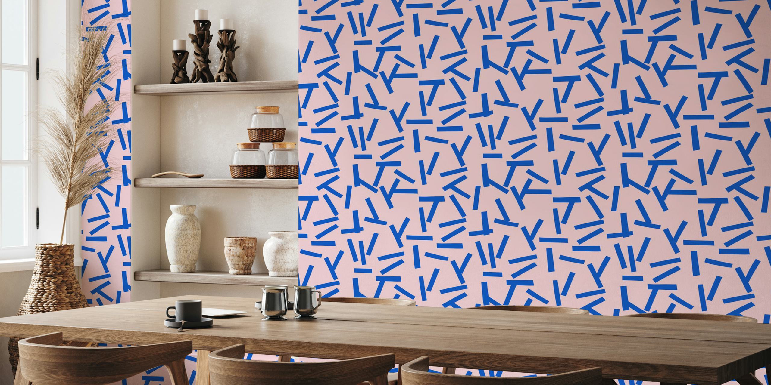 Blue strokes on pink background abstract wallpaper