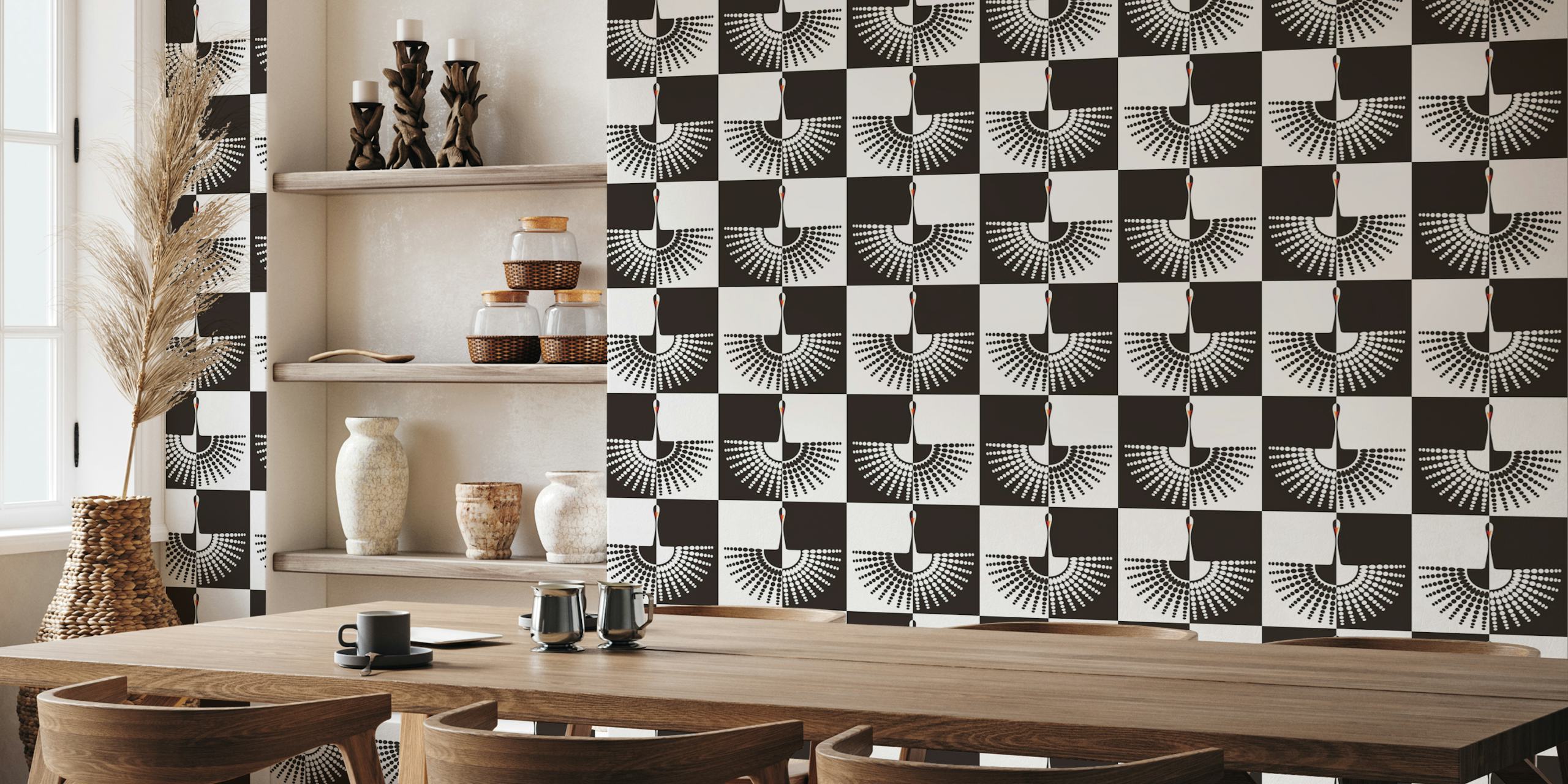 Carta da parati Checkered Swan in una stanza elegante