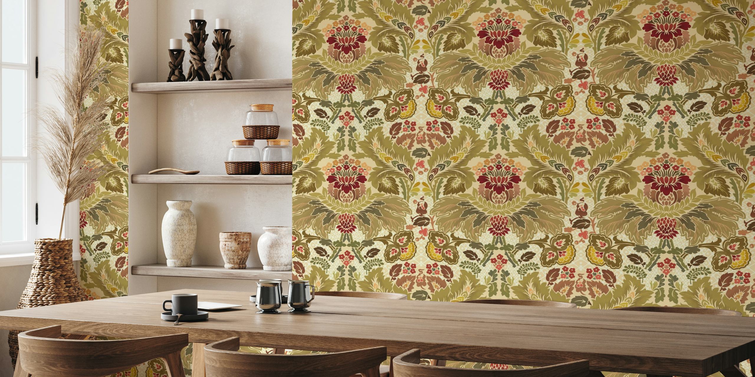 Victorian flower damask earthy colors tapete