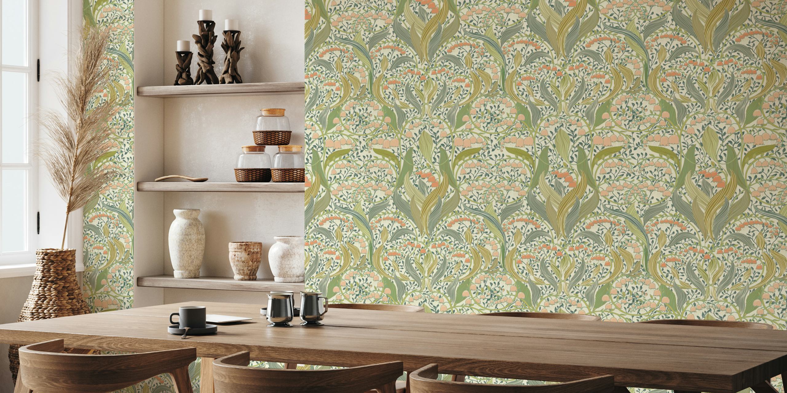 William Morris style lily of the valley valoa huoneessa