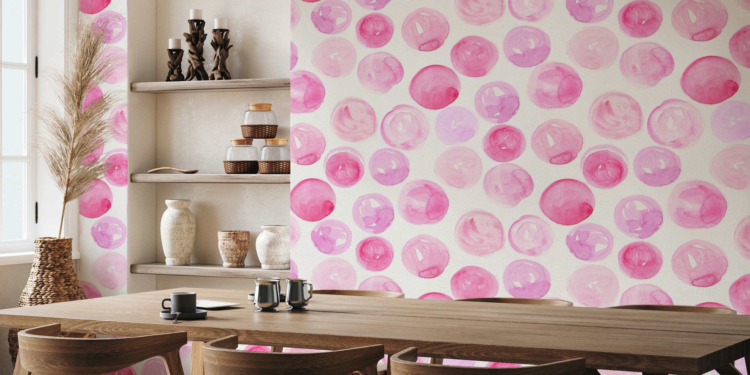 Pale pink watercolor dots wallpaper in a room
