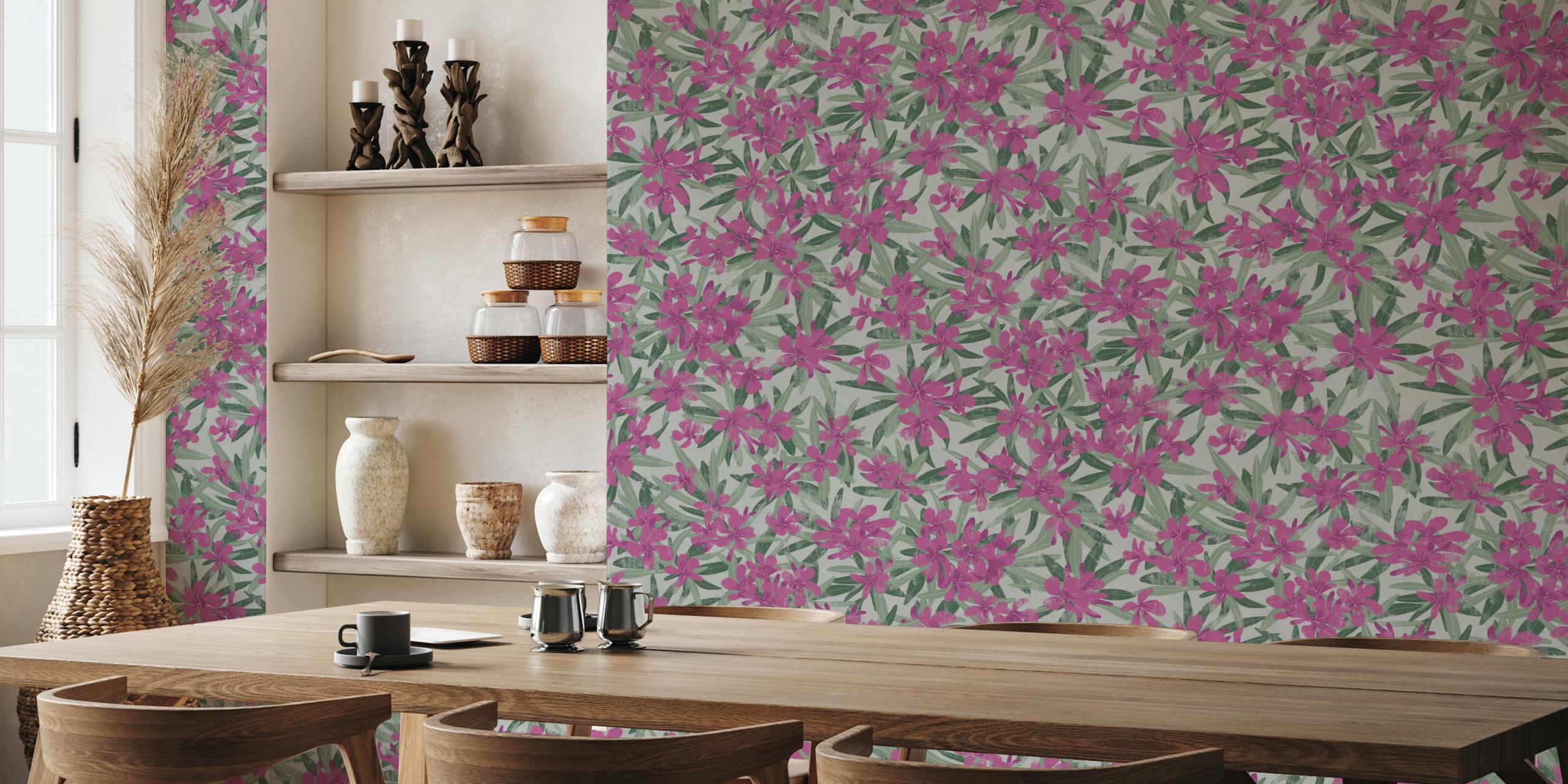 Papier peint floral Oleander violet dans une pièce