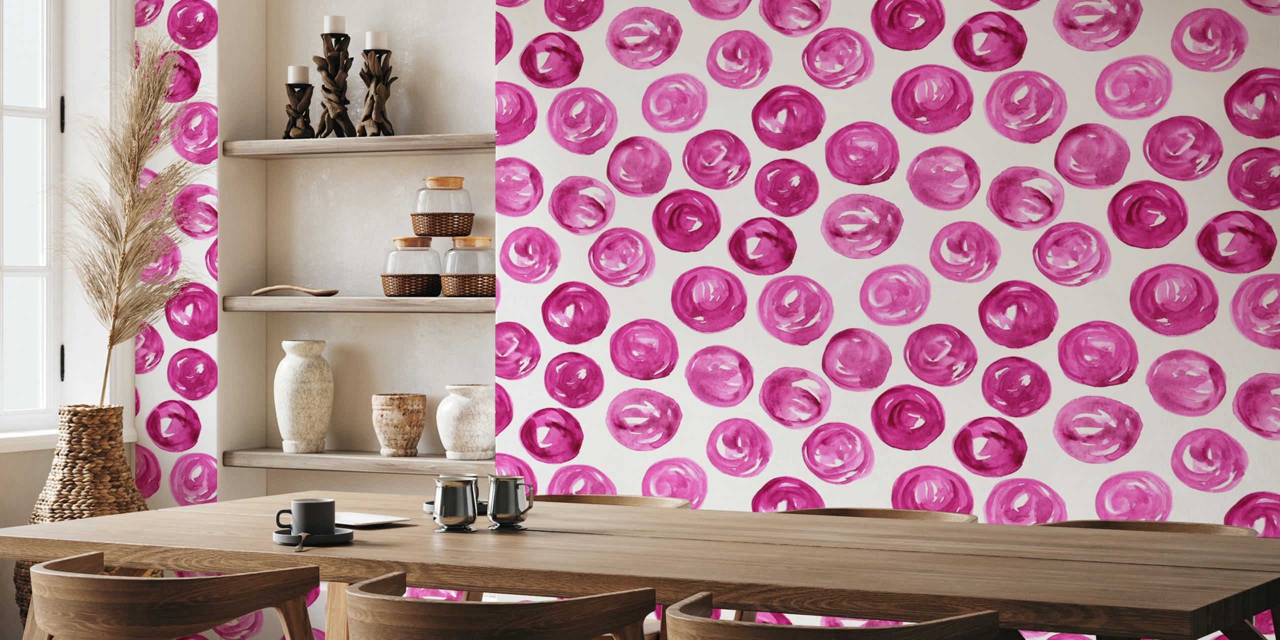 Tapeta s magenta watercolor dots u sobi