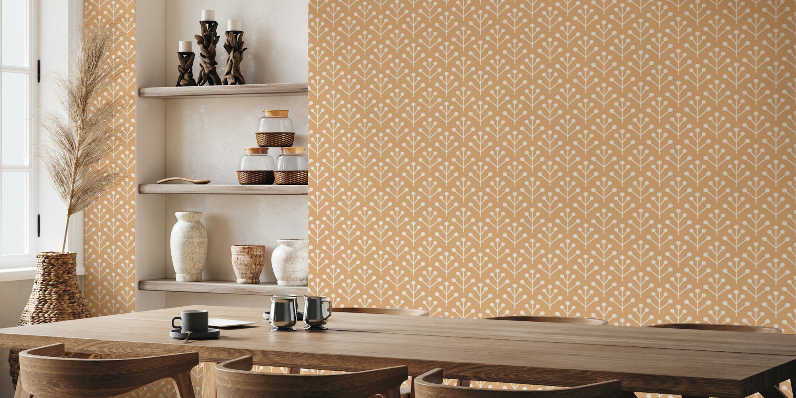 Berry Twig Scandi yellow beige wallpaper in a room