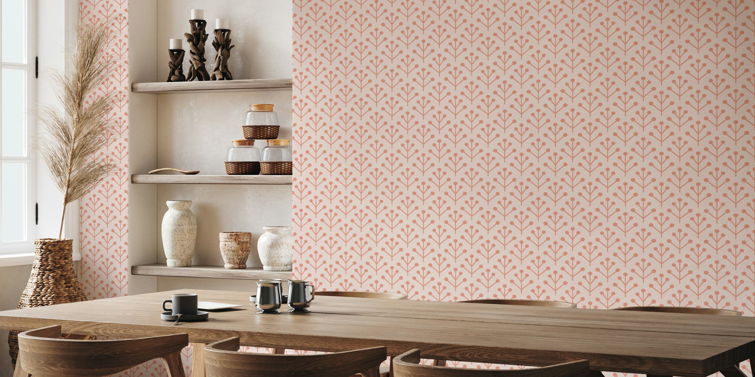 tapeta Berry Twig Scandi blush coral w pokoju