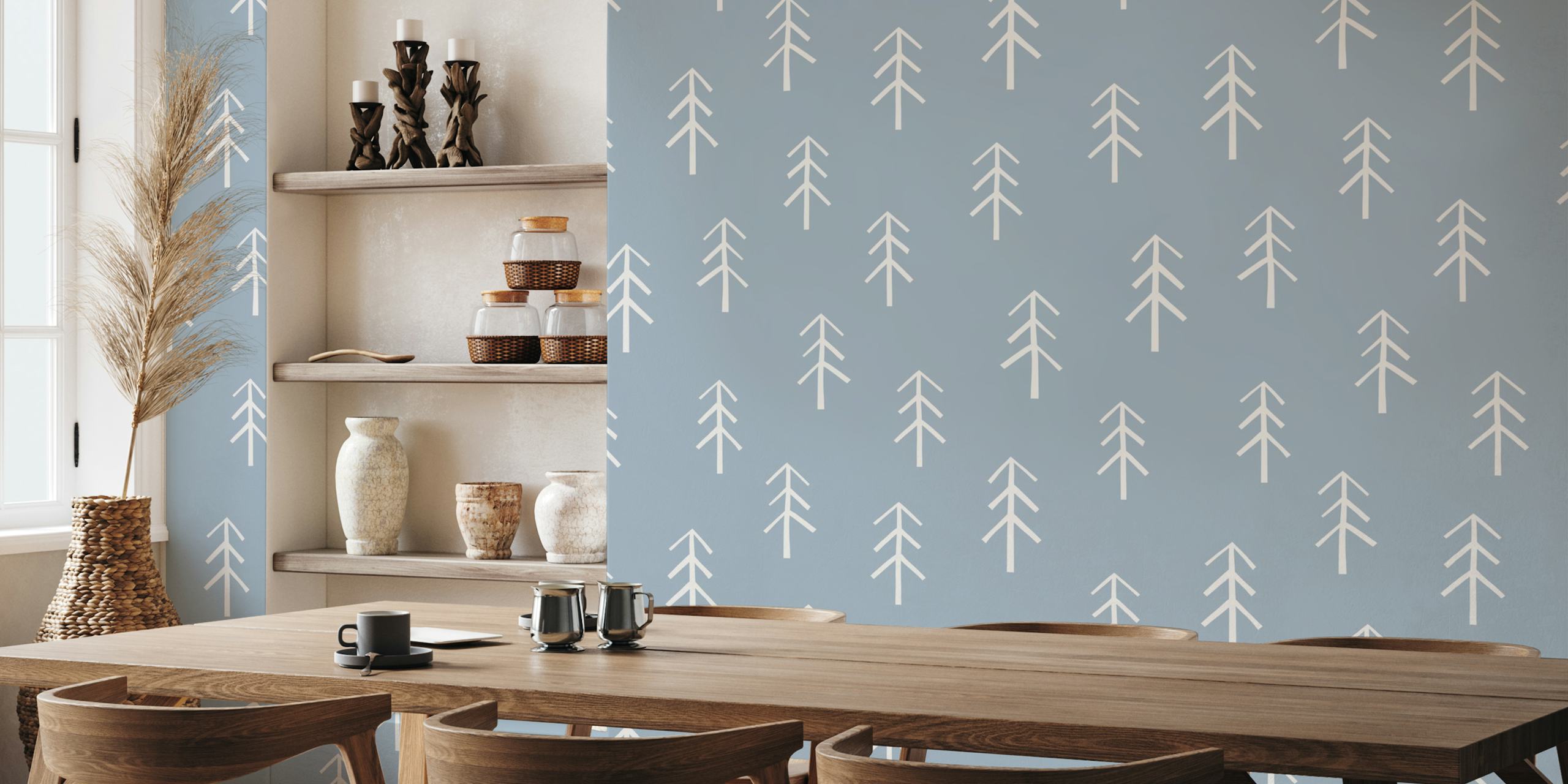 Dusky blue forest tapet i et rum
