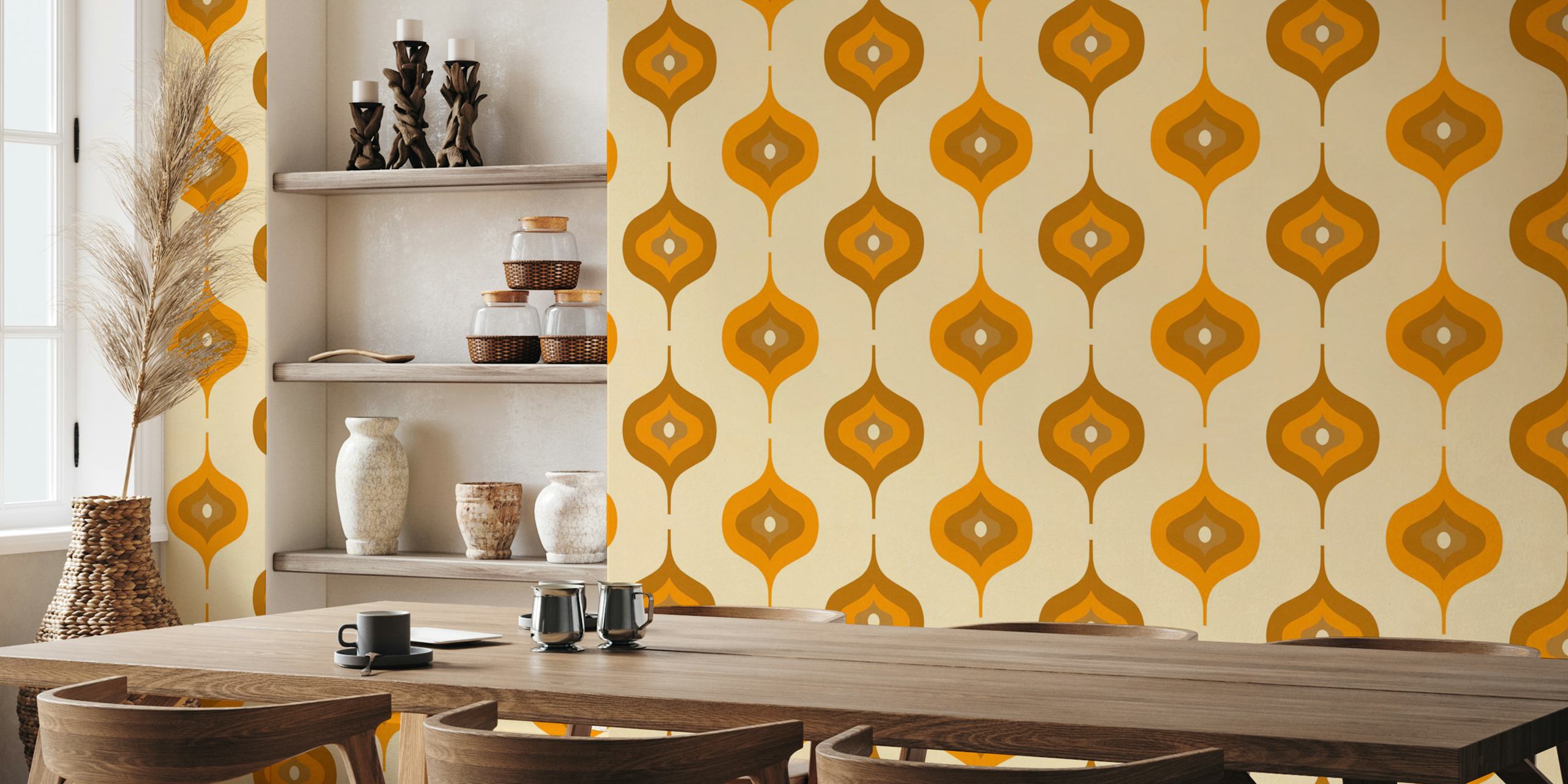 Motifs ondulés orange et beige sur un fond crème wallpaper