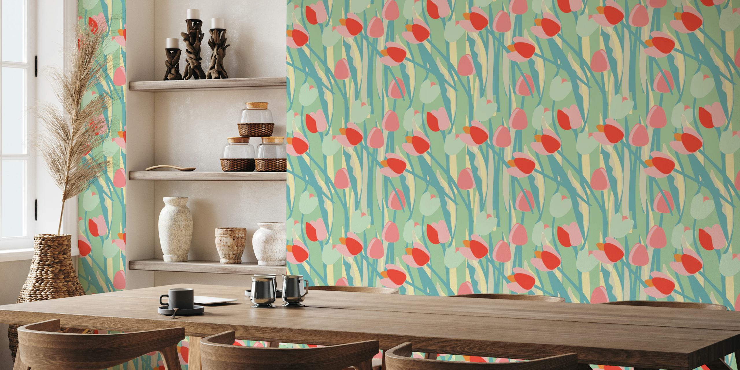Triumphant Tulips wallpaper in a room