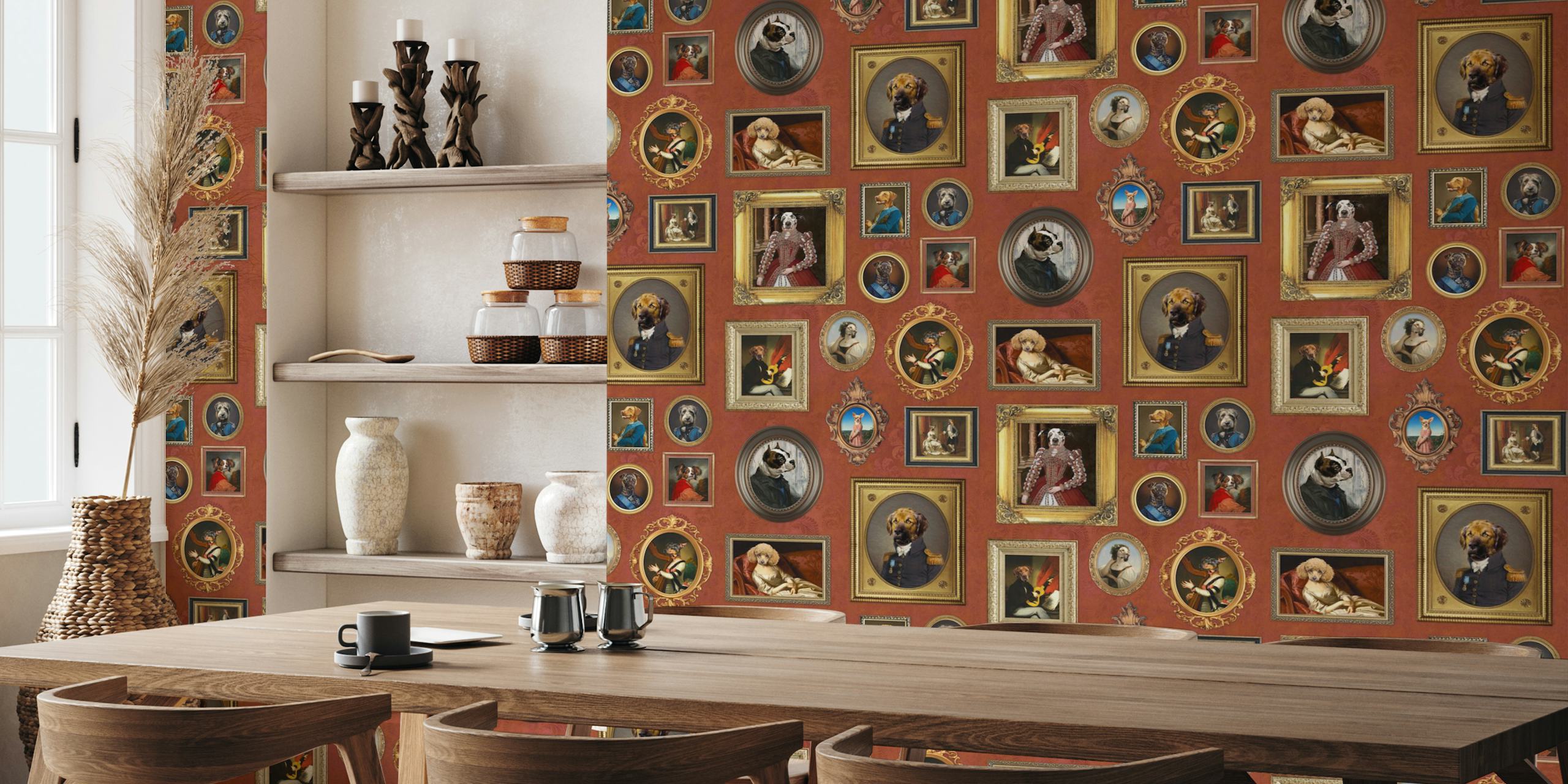 Dog Lovers Portrait Collection in rust orange tyylikkäässä huoneessa