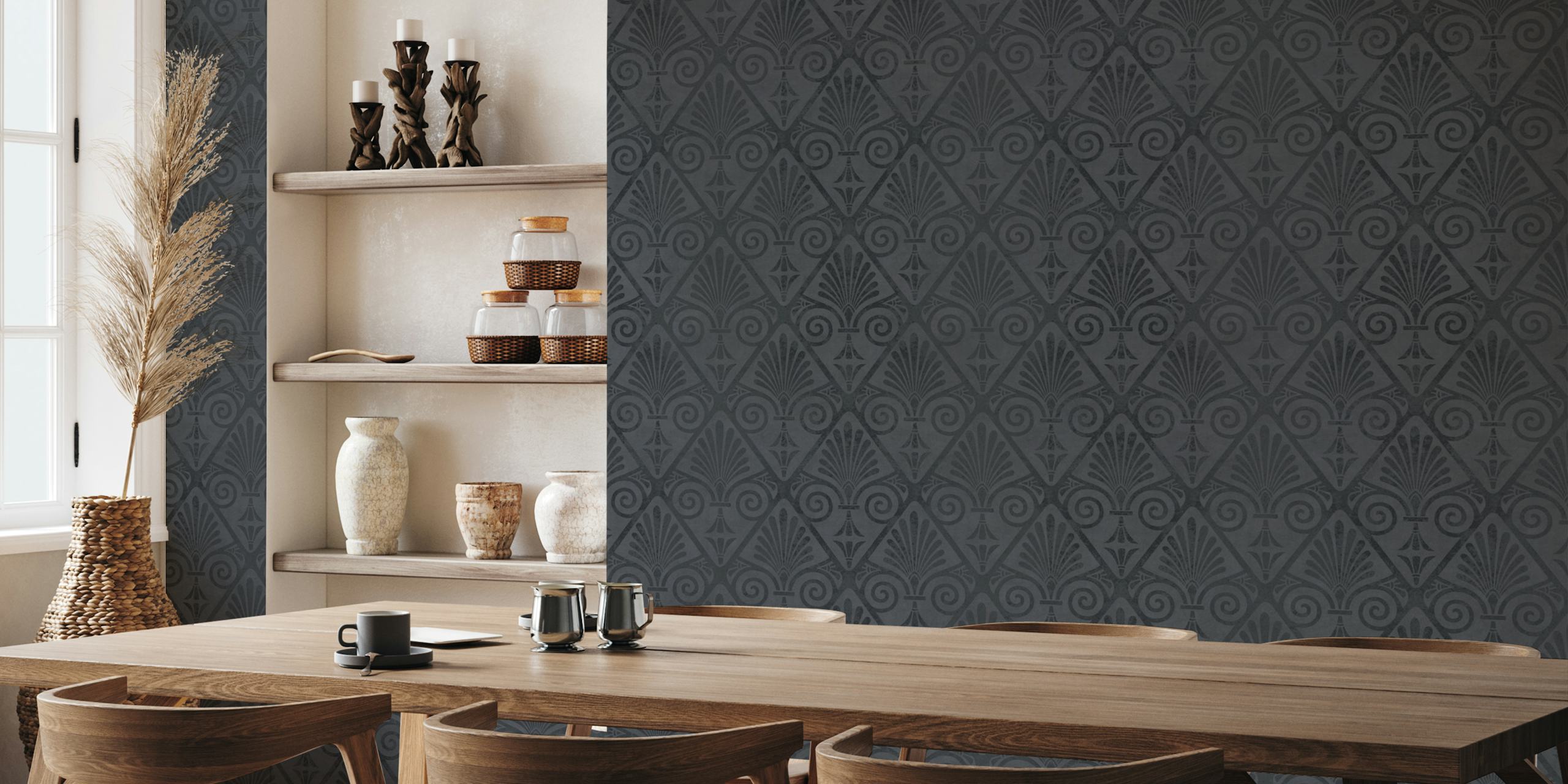 Art Deco Opulence Velvet Reverie Grey wall mural with geometric patterns