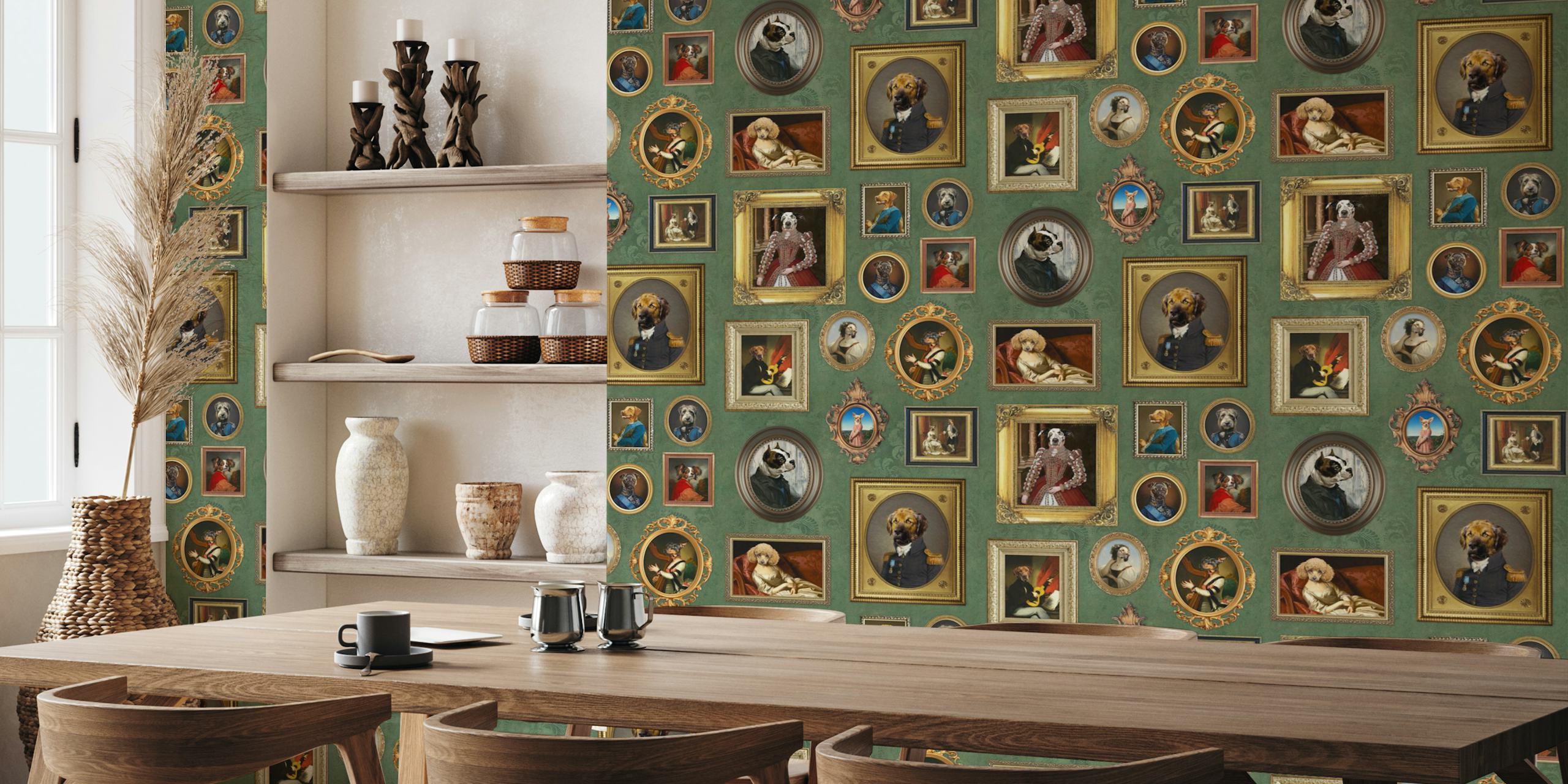 Dog Lovers Portrait Collection in sage green in een kamersetting