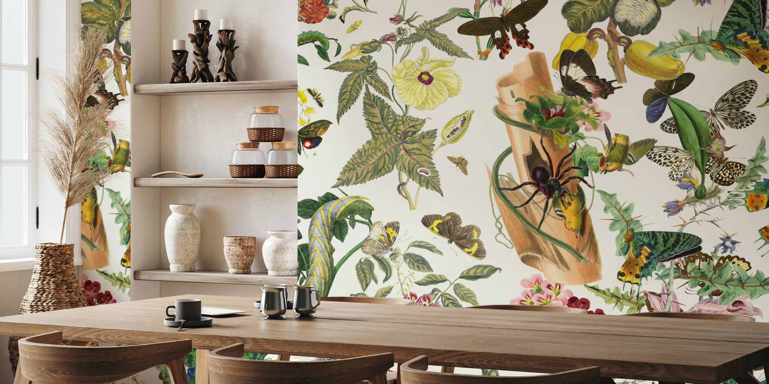 Monarca wallpaper featuring butterflies and botanical design