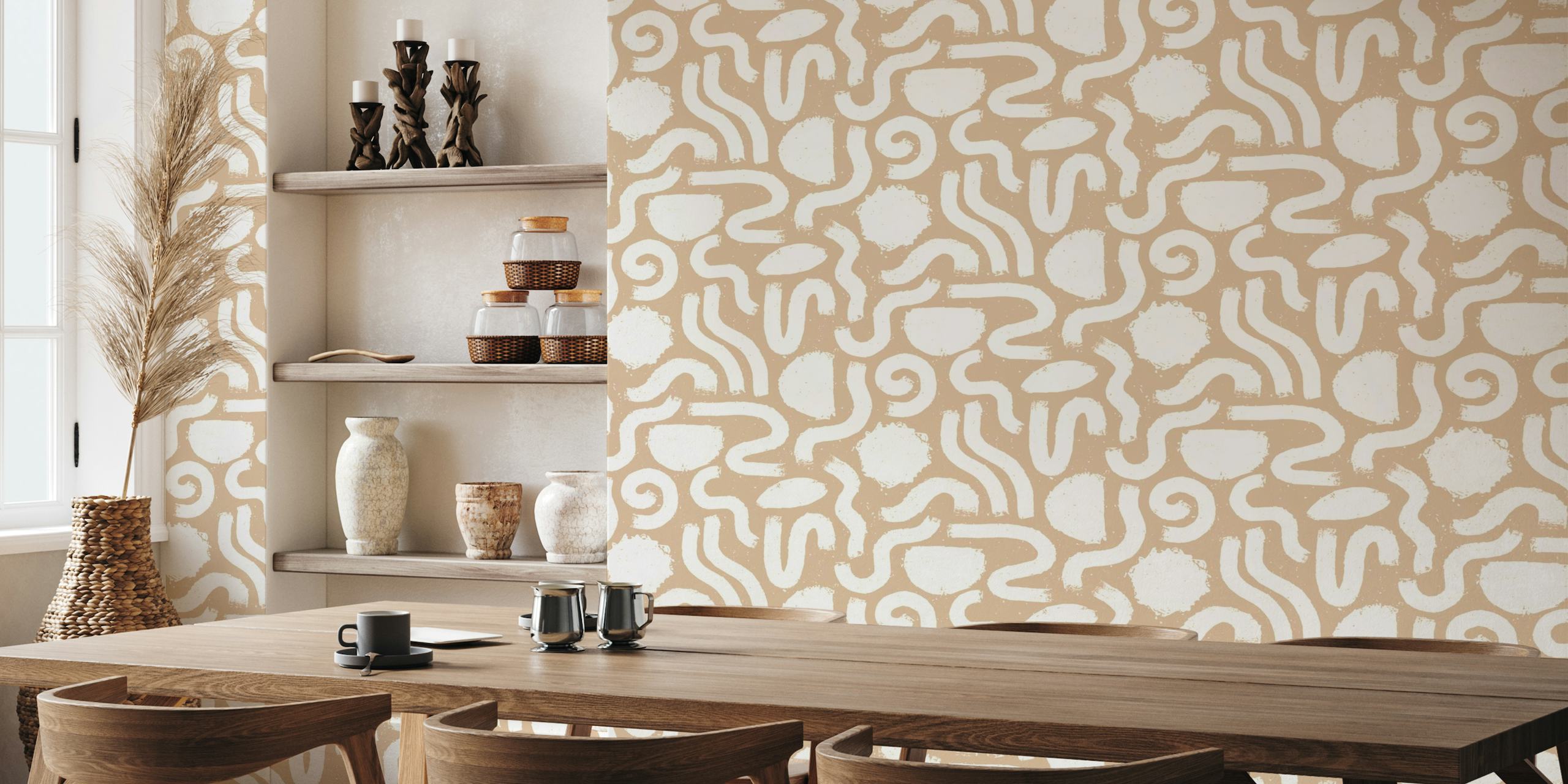 Painted Shapes Beige and Ivory Pattern carta da parati