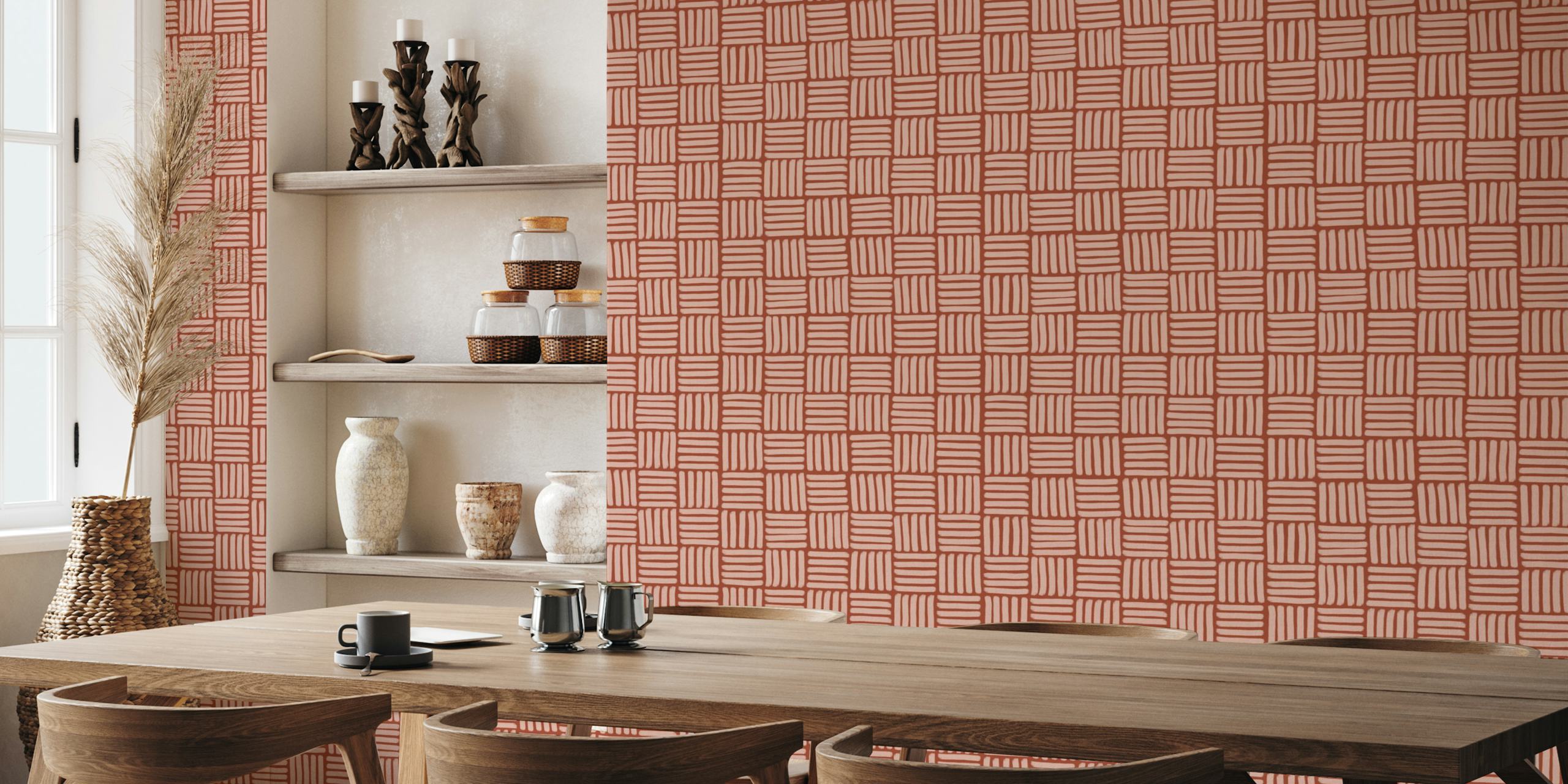 Basketweave on Brick Red - Small in een kamer
