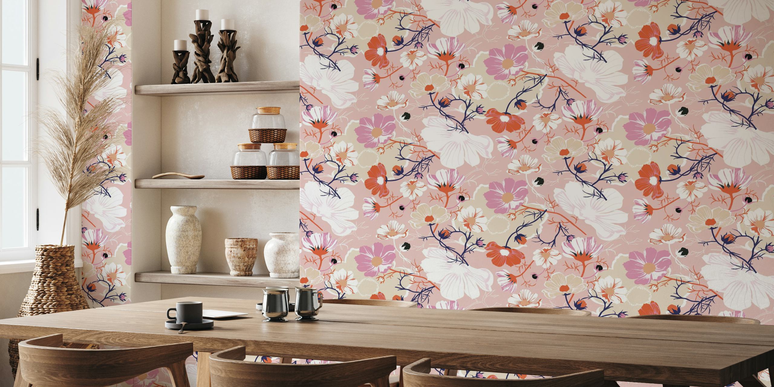 Floral wallpaper design in a room