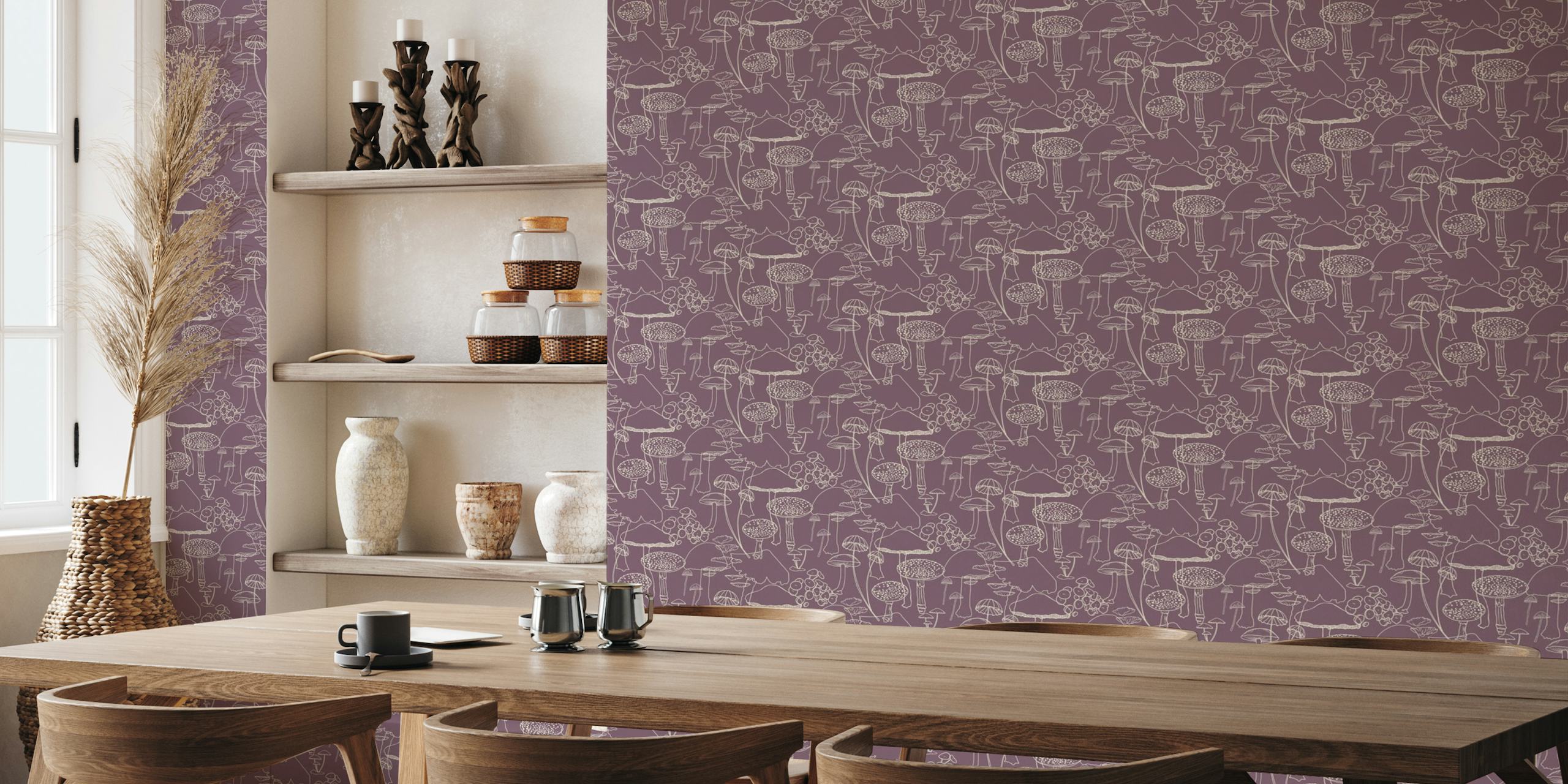 Sketchy Mushrooms on Purple - Small wallpaper