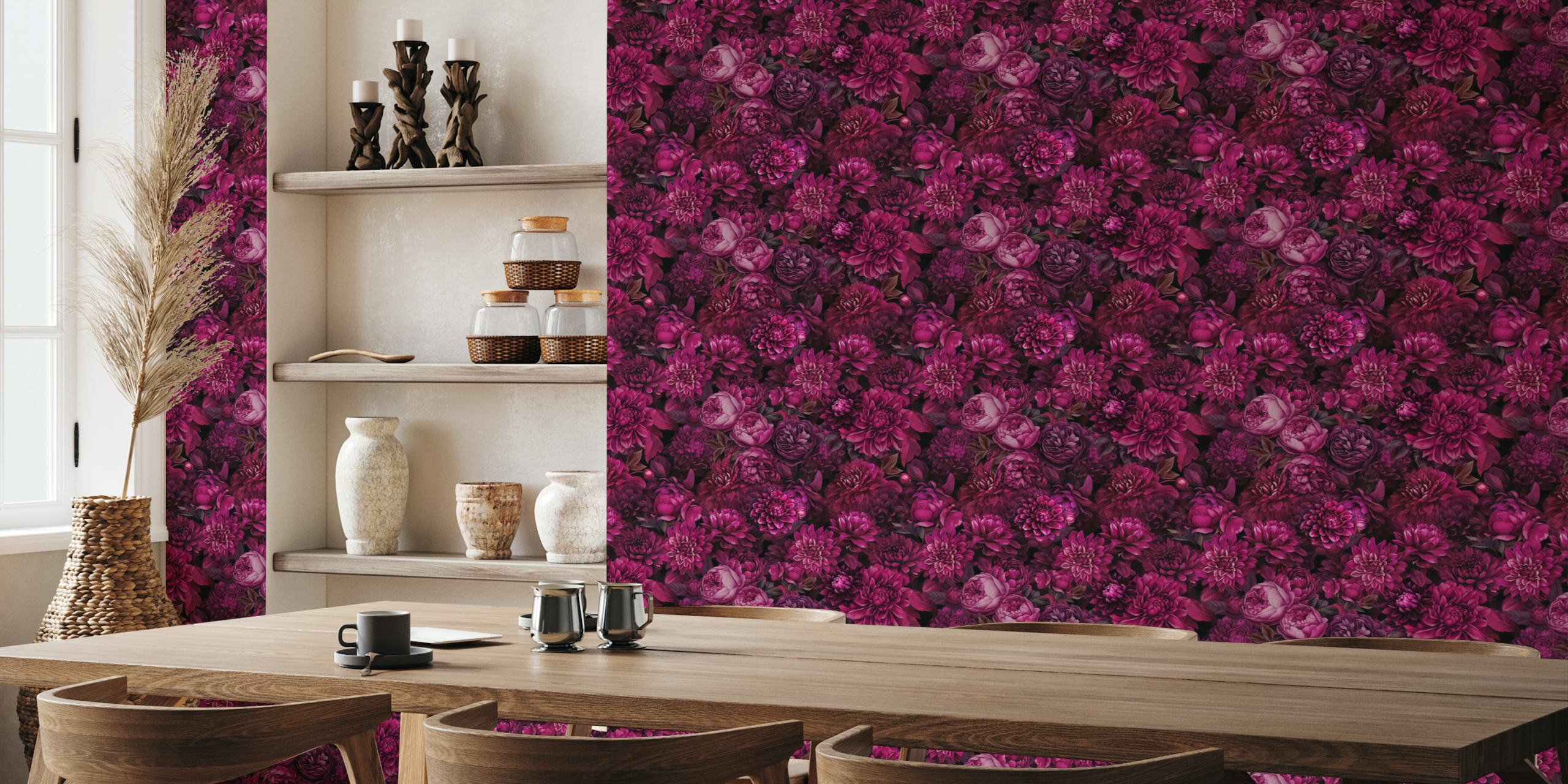Moody Velvet Burgundy Pink Flower Pattern u sobi
