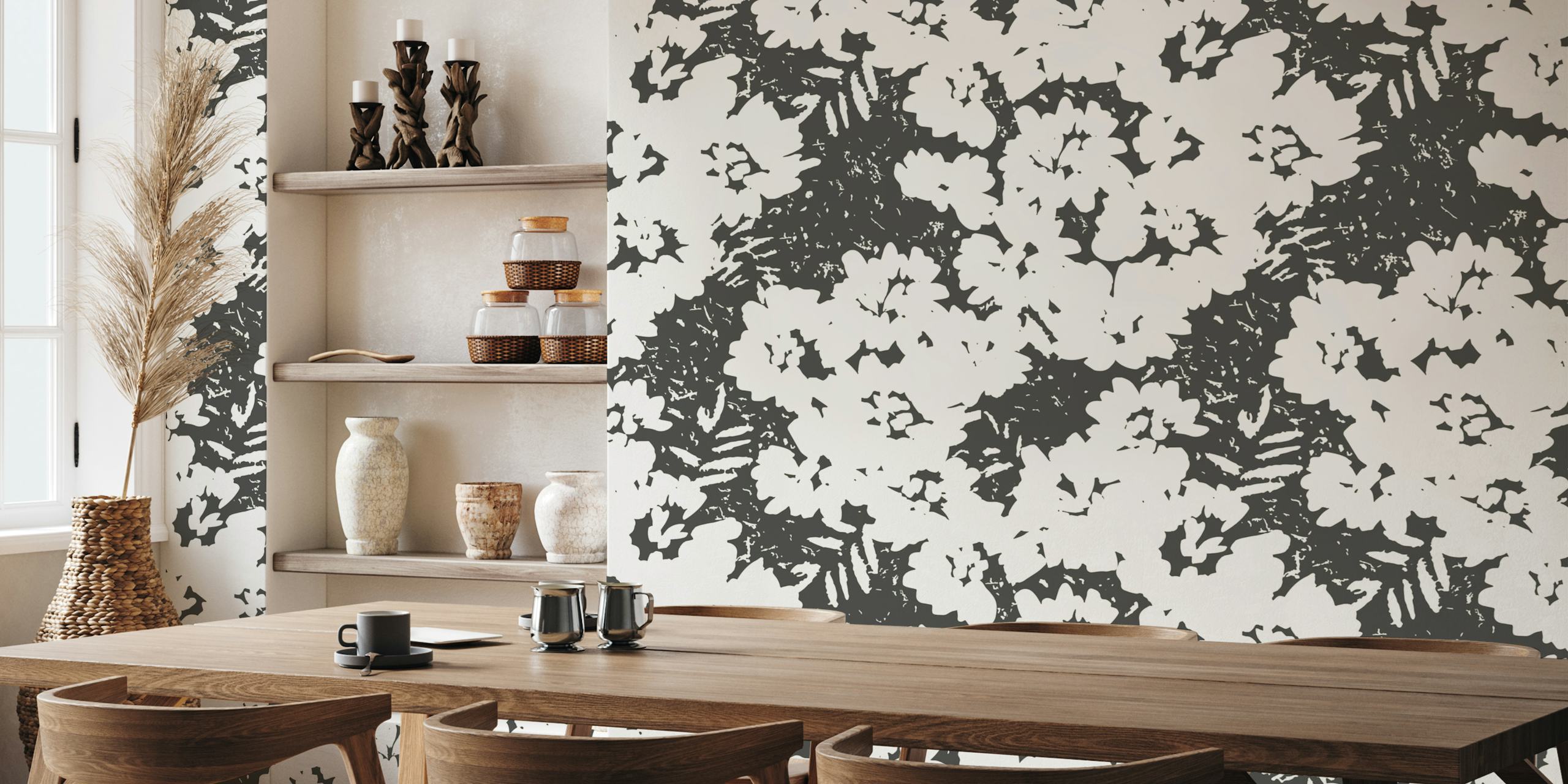 Deep Shadows Floral behang in een kamer