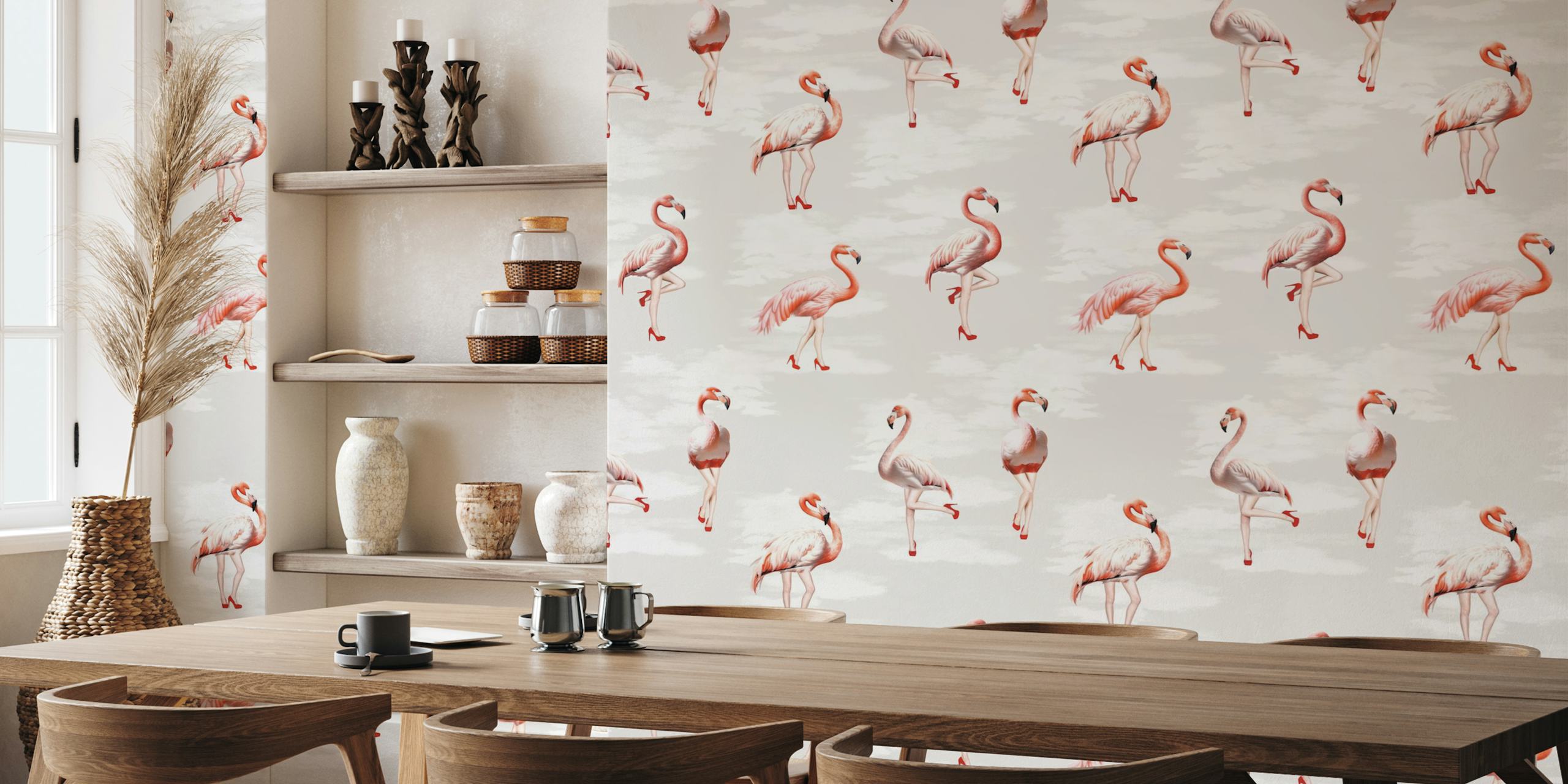 Flamingo girls wallpaper in a stylish room
