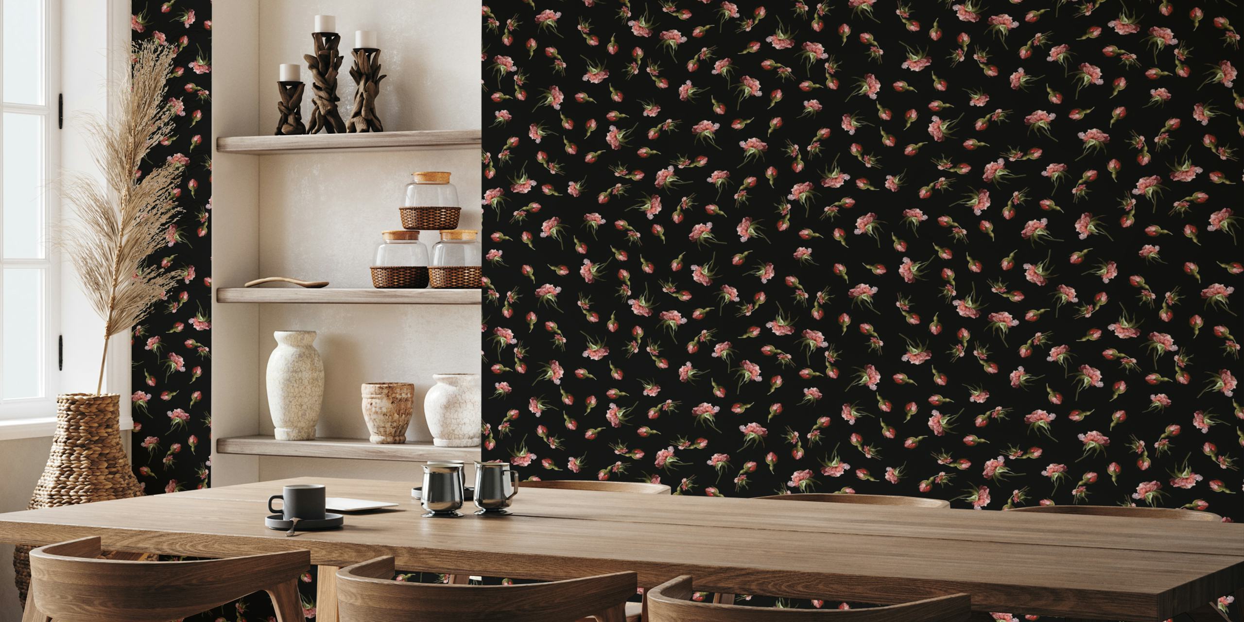 Midnight Rose Garden floral wallpaper in a room
