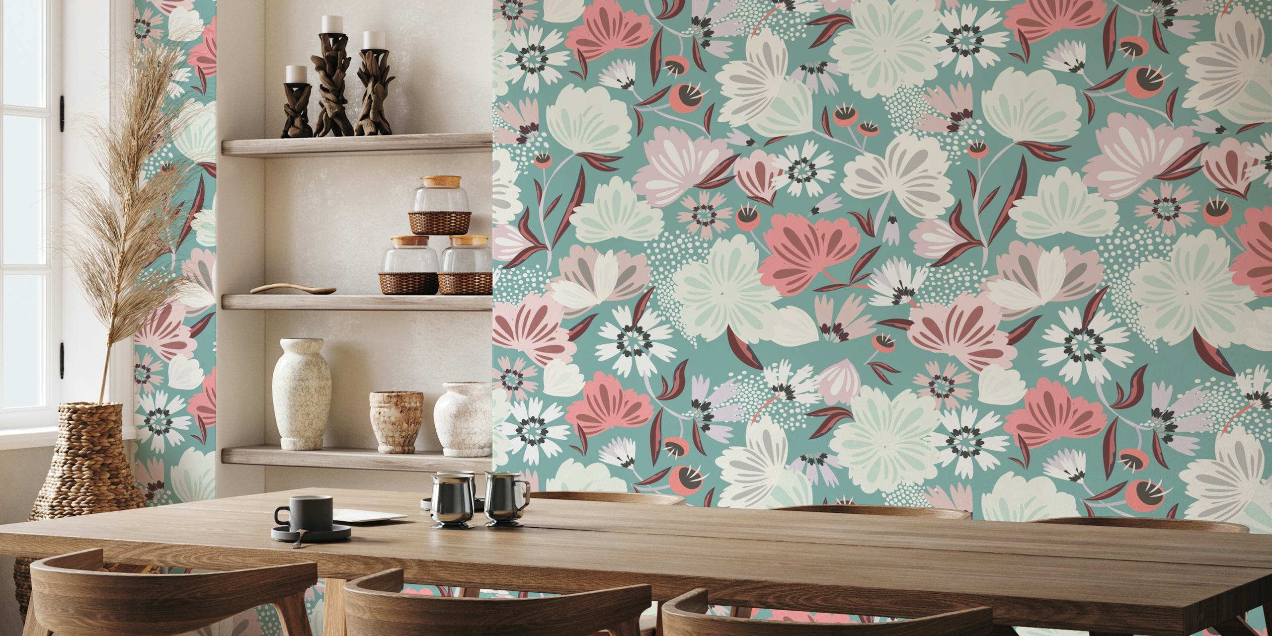 Papel de parede muted floral bloom em um quarto