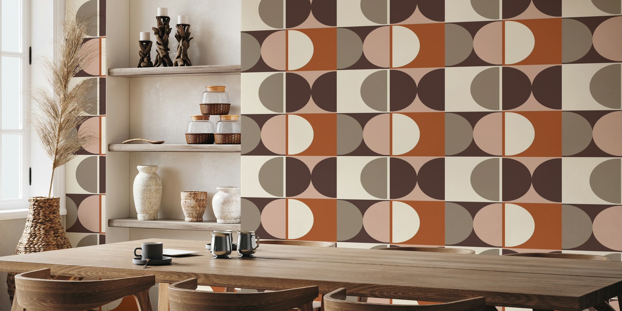 Play - Bronze 2 geometric shapes mural with earthy tones