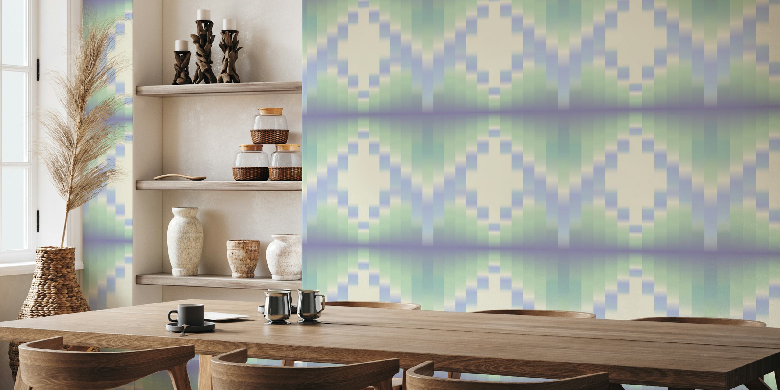 Mint green striped wallpaper in soft gradient hues