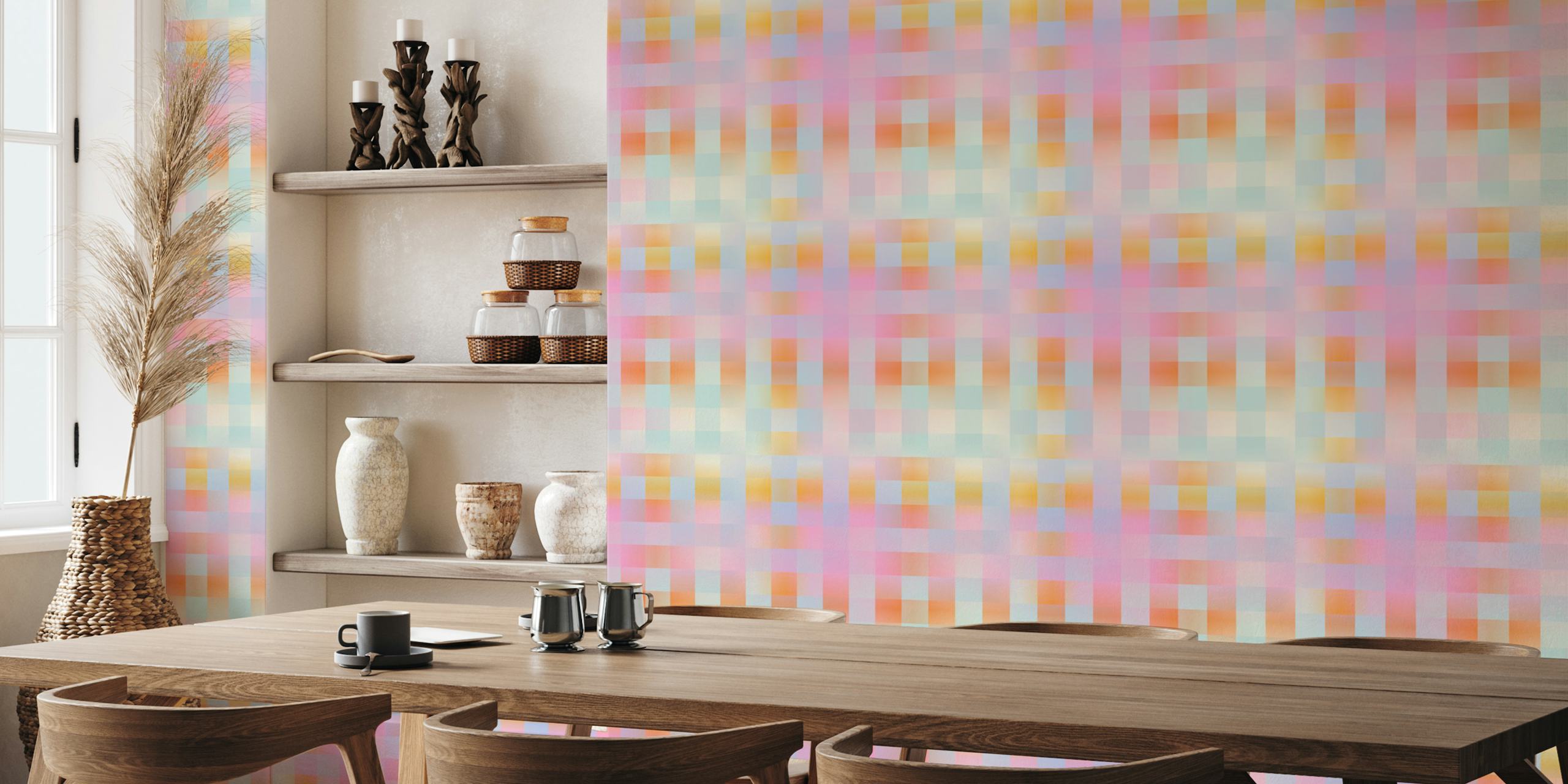 Pastel plaid pattern in soft colors, blurred effect wallpaper