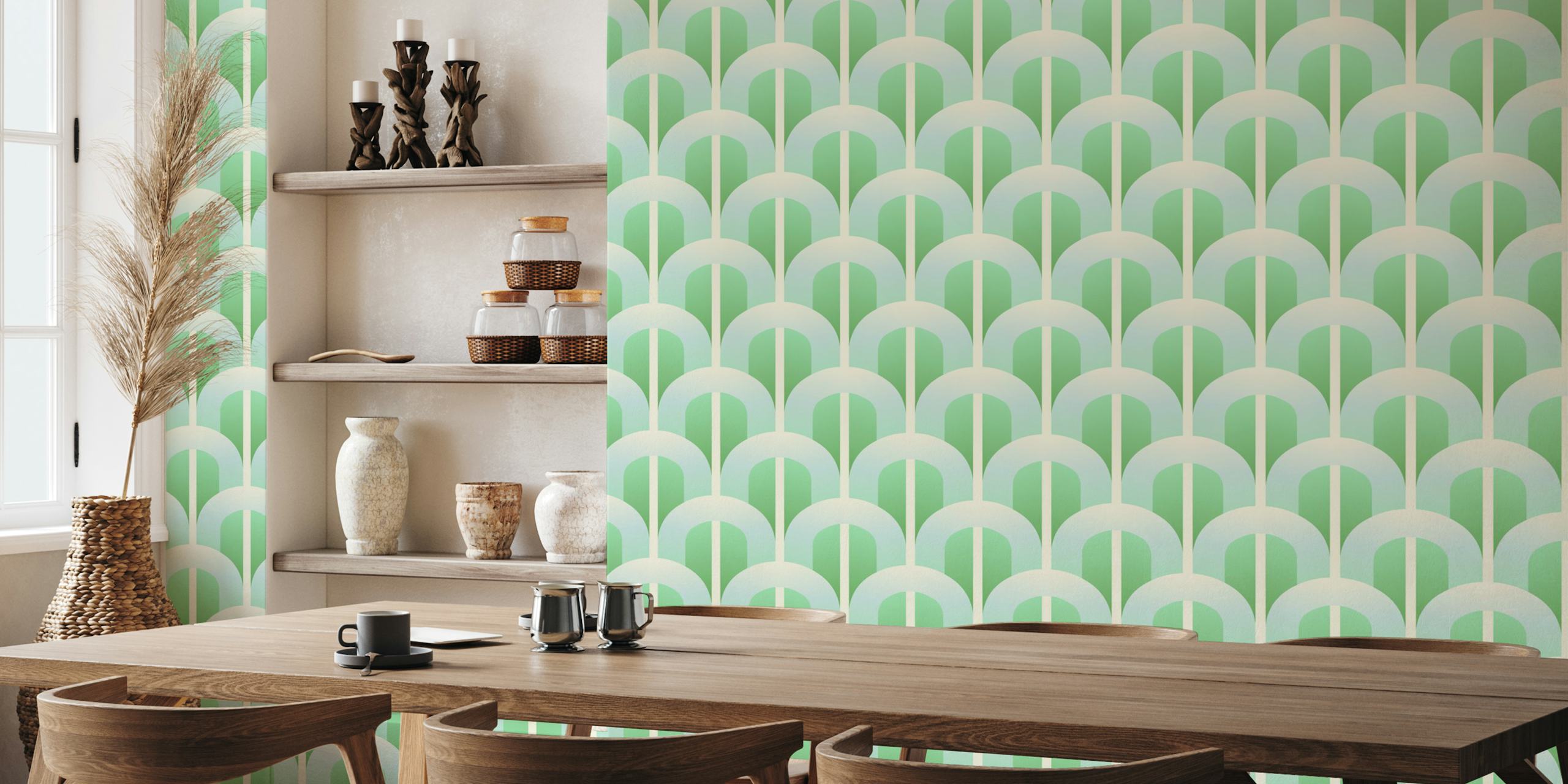 Arched pattern in mint green and light tones wallpaper