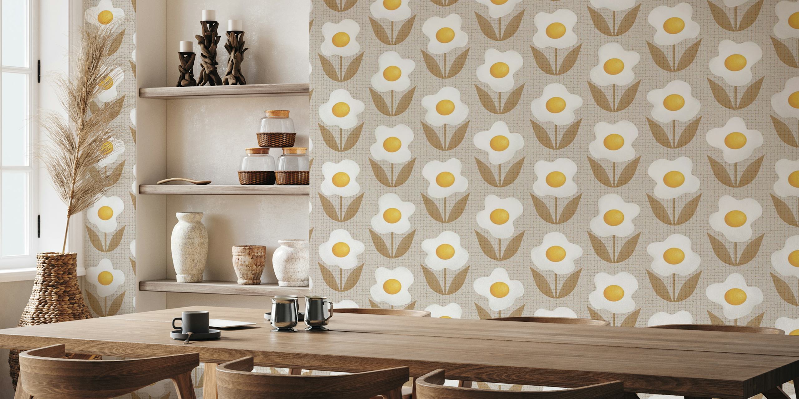 Playful fried egg flowers with a retro twist wall mural