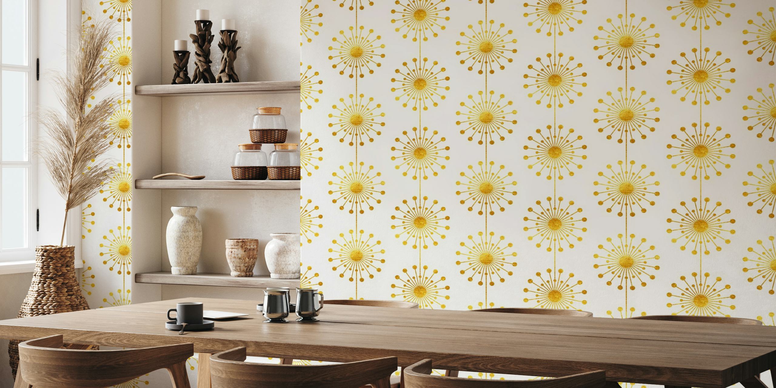 Midcentury Modern Dandelion Pattern in Gold wallpaper