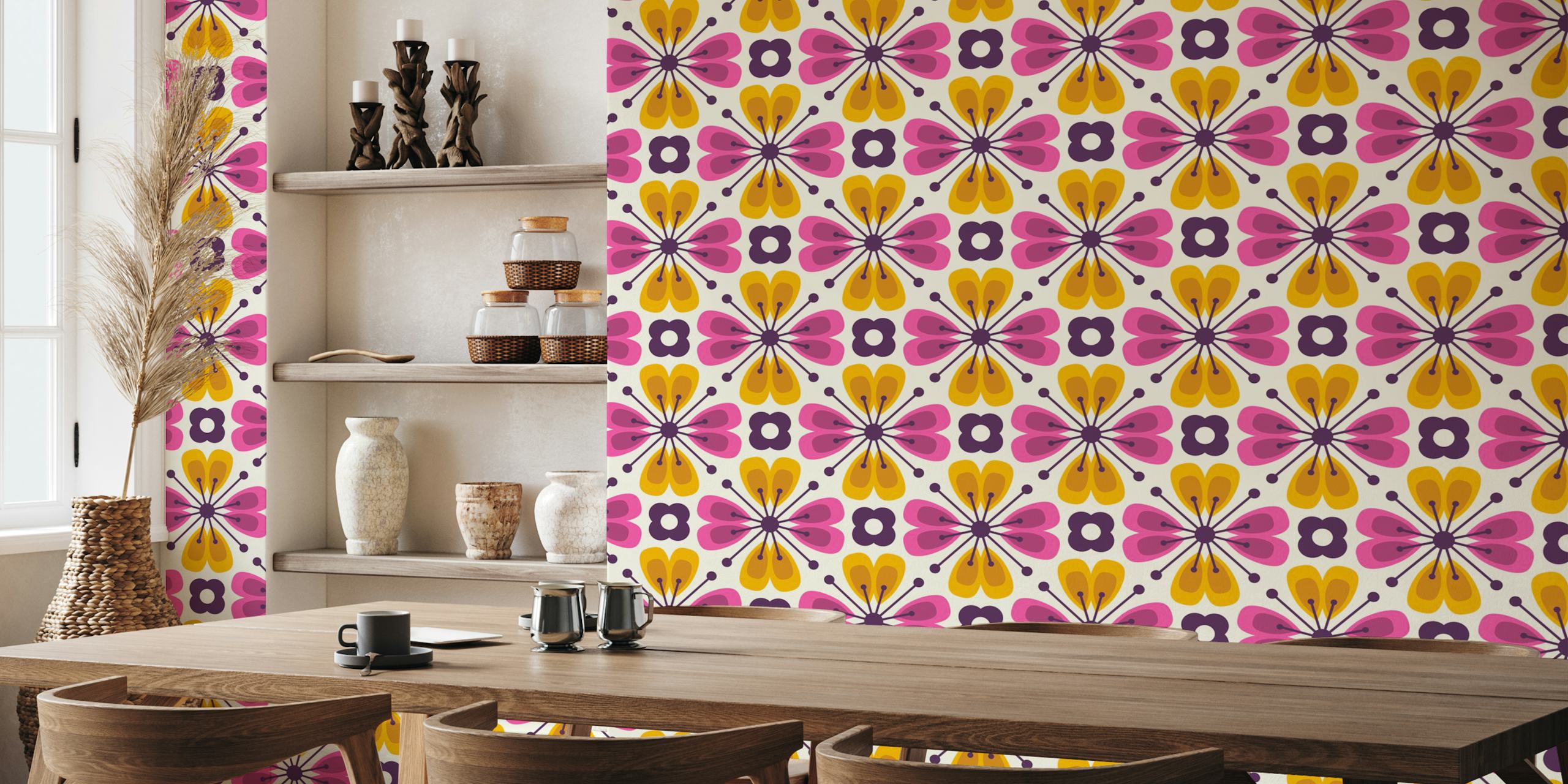 Tapeta Abstract flowers v pink and yellow