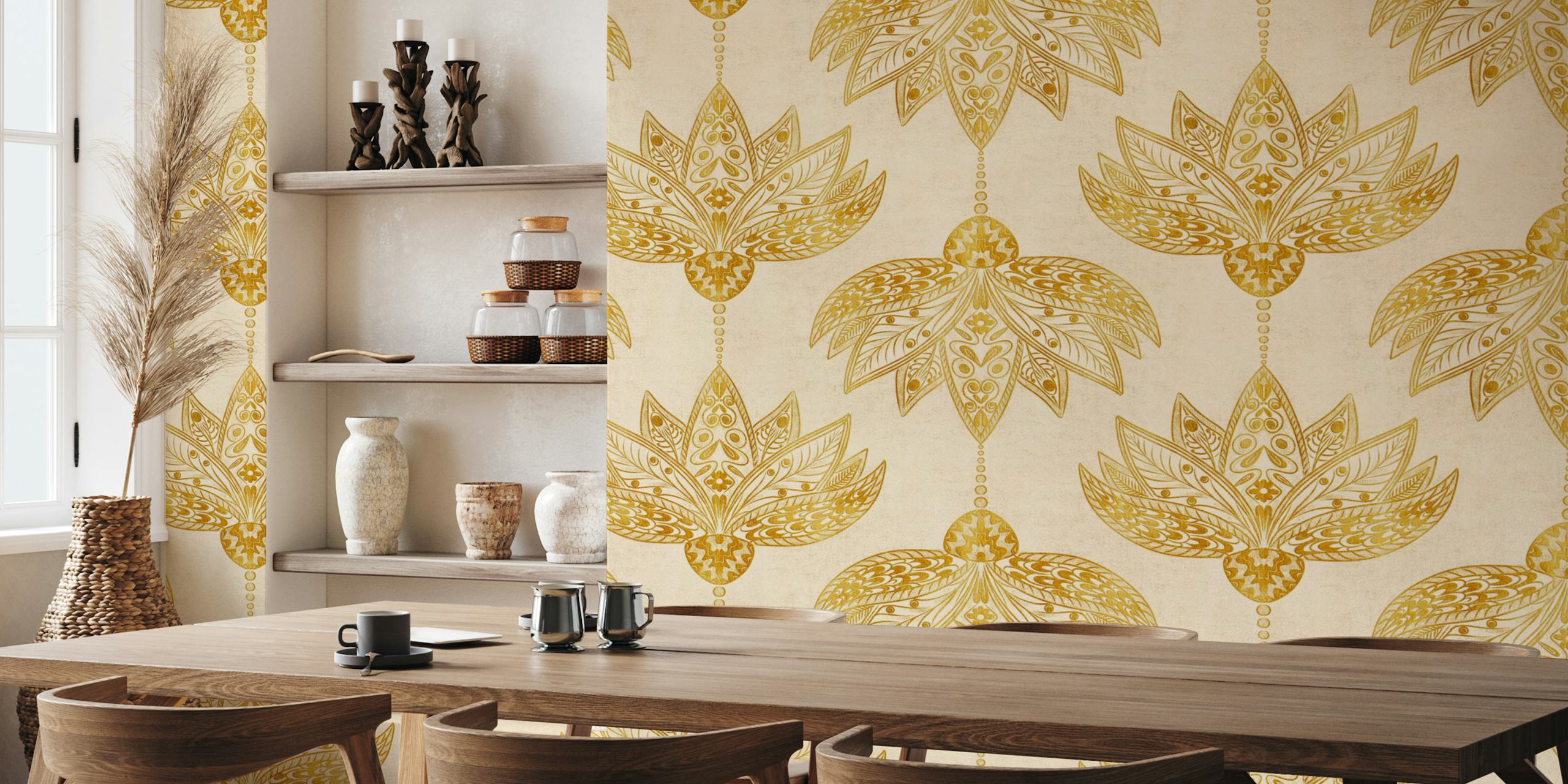 Gold Mandala Lotus Flower wallpaper in a room