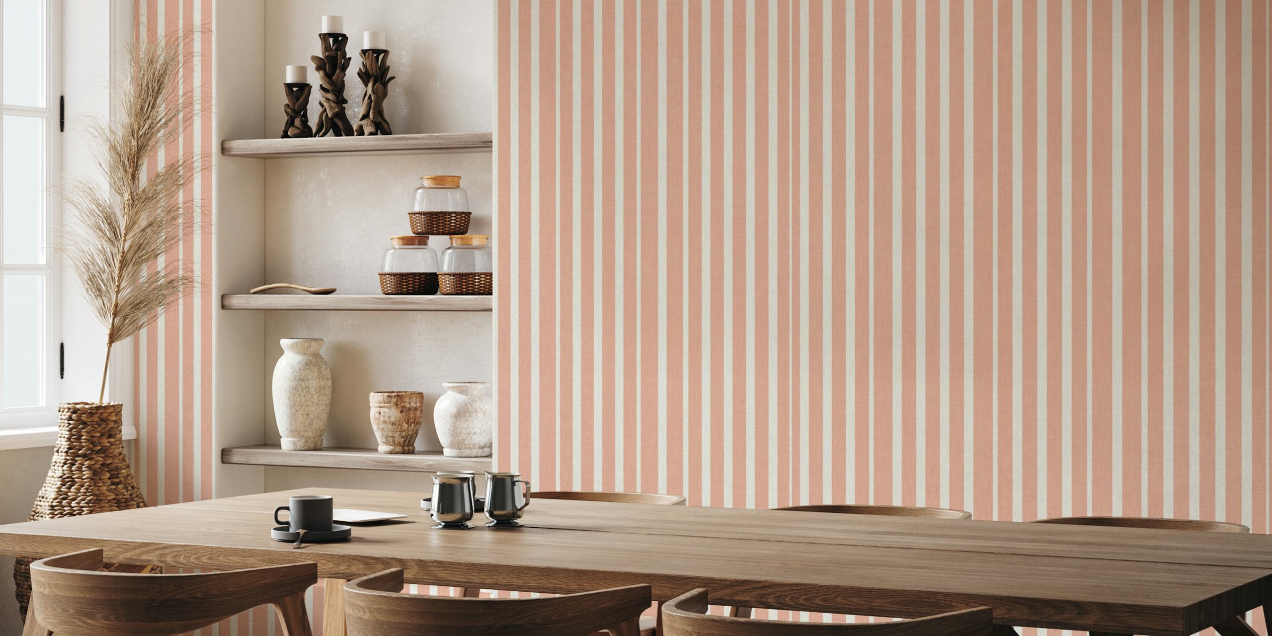 Retro Stripes Coral Wall Mural with Soft Warm Tones