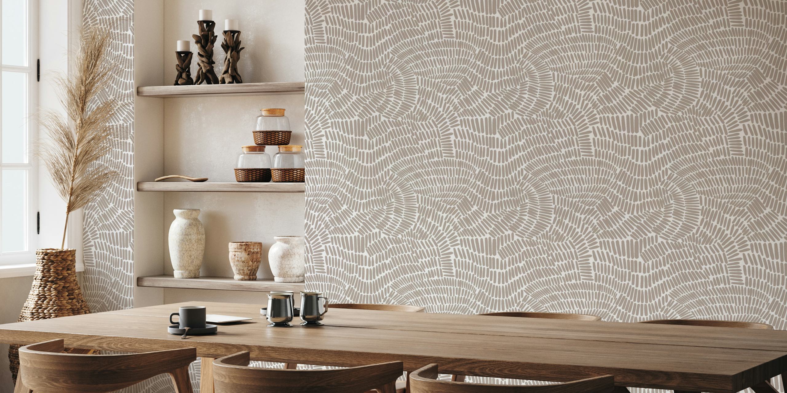 Beige abstract linework pattern wallpaper