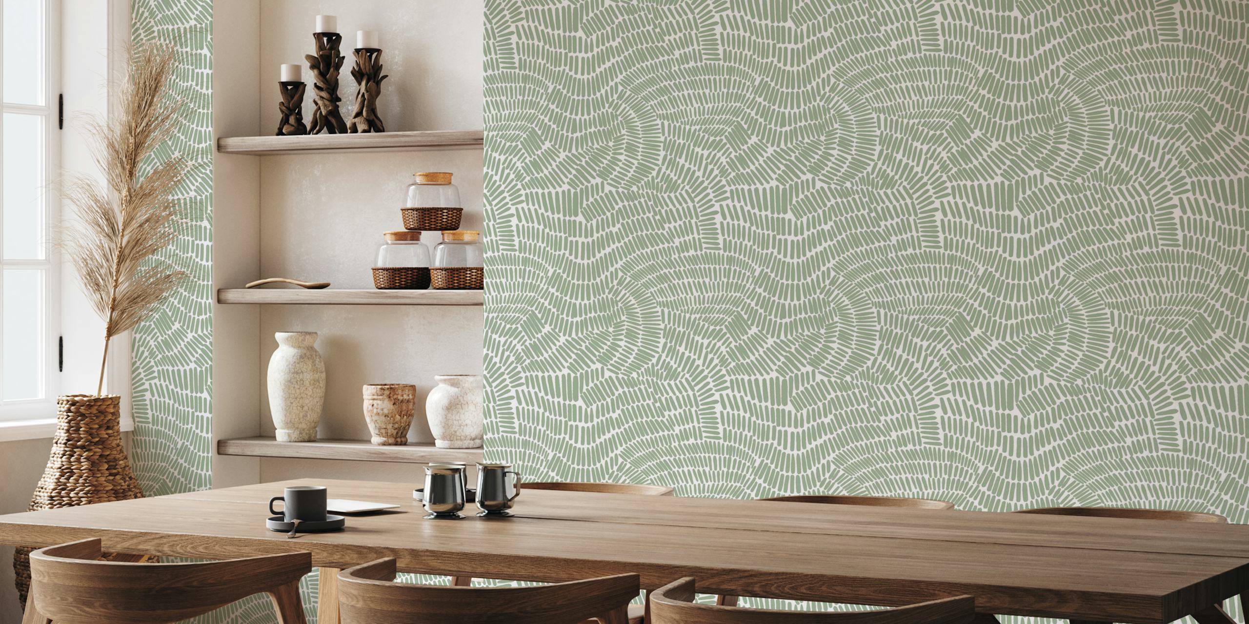 Lines work green behang in een kamer