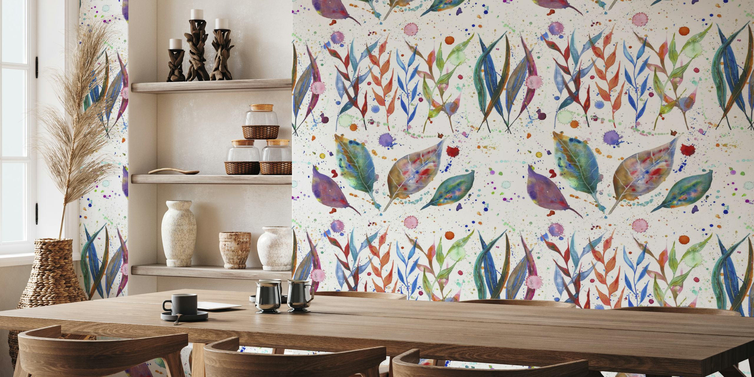 Rainbow watercolor foliage wallpaper design