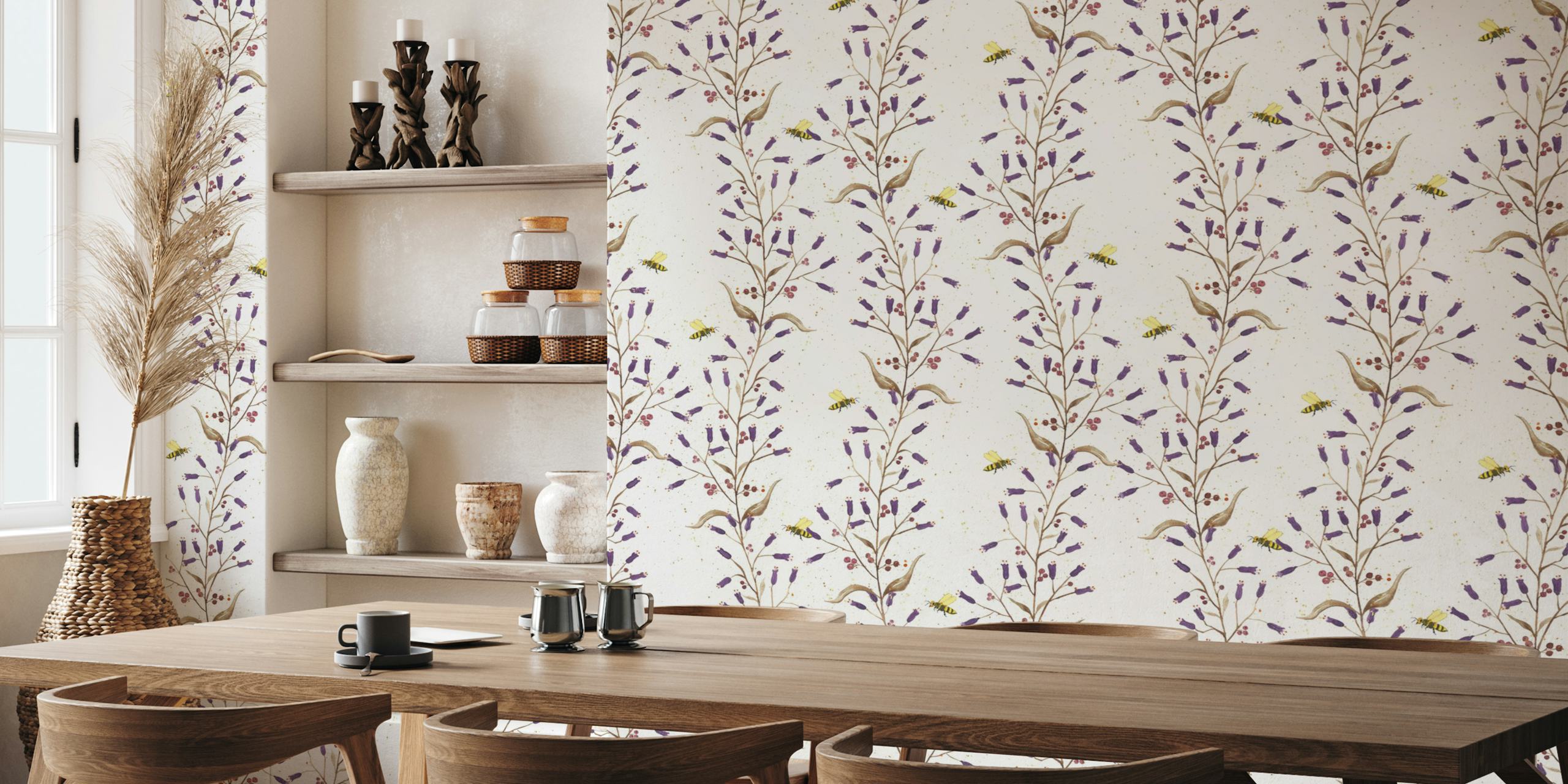 Bees and Flowers wallpaper in a room