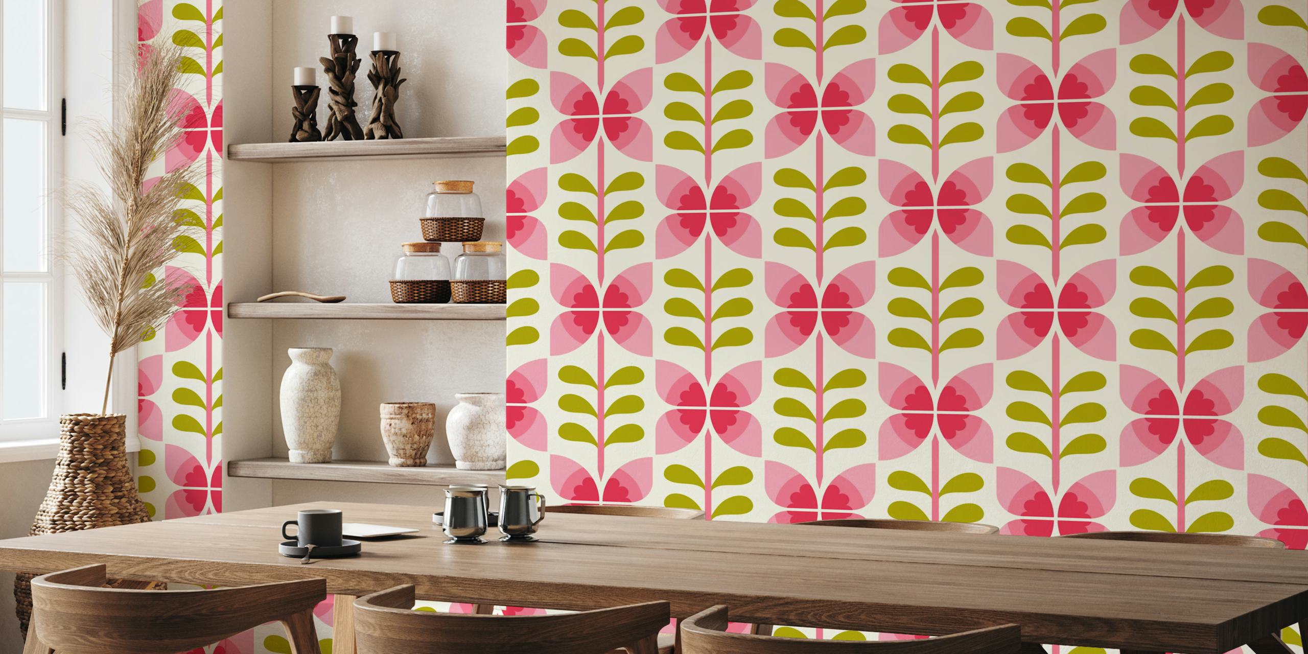 Ταπετσαρία Retro butterfly flowers σε ένα δωμάτιο