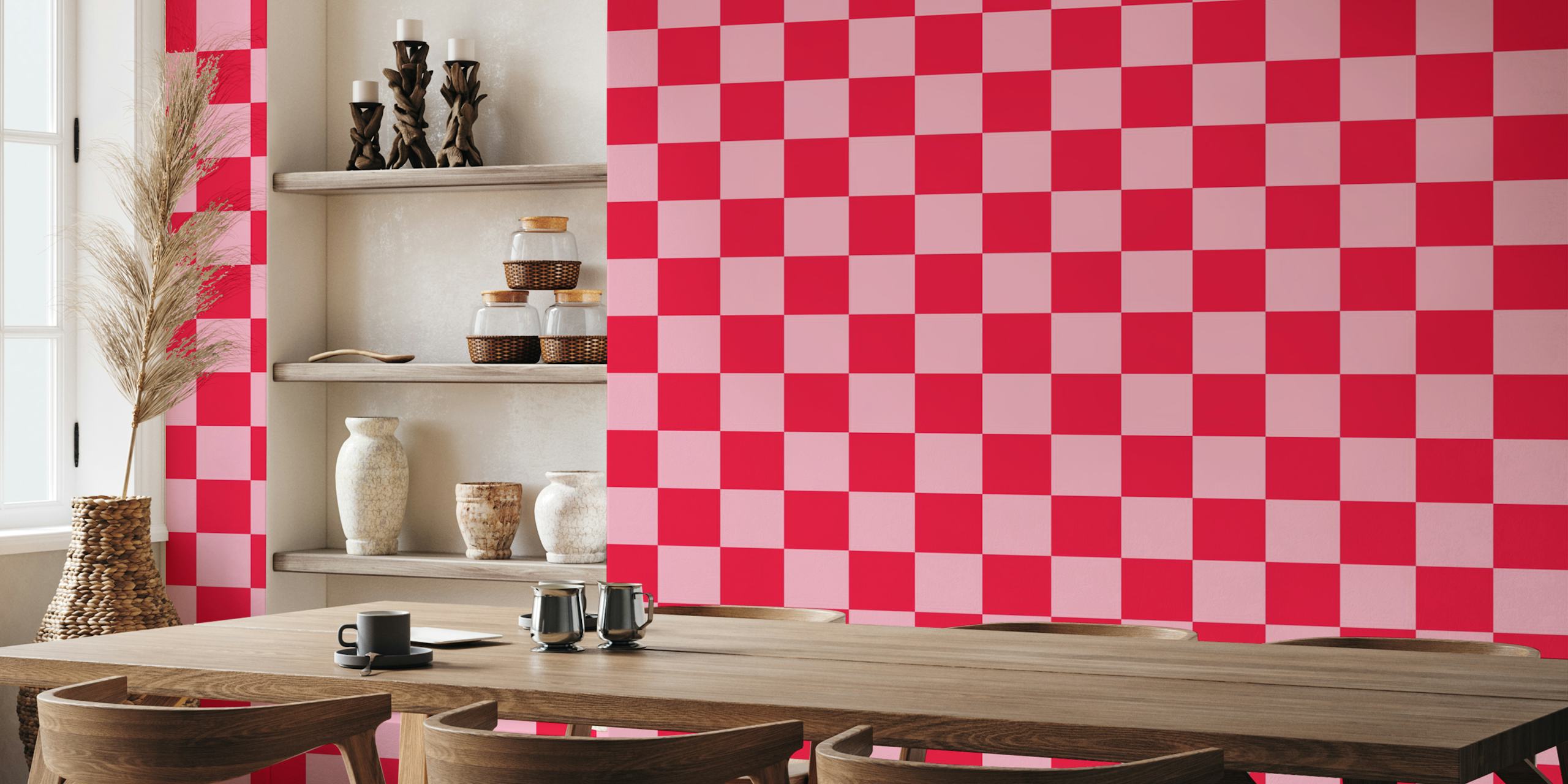 stor rosa och crimson rutmönster väggmålning