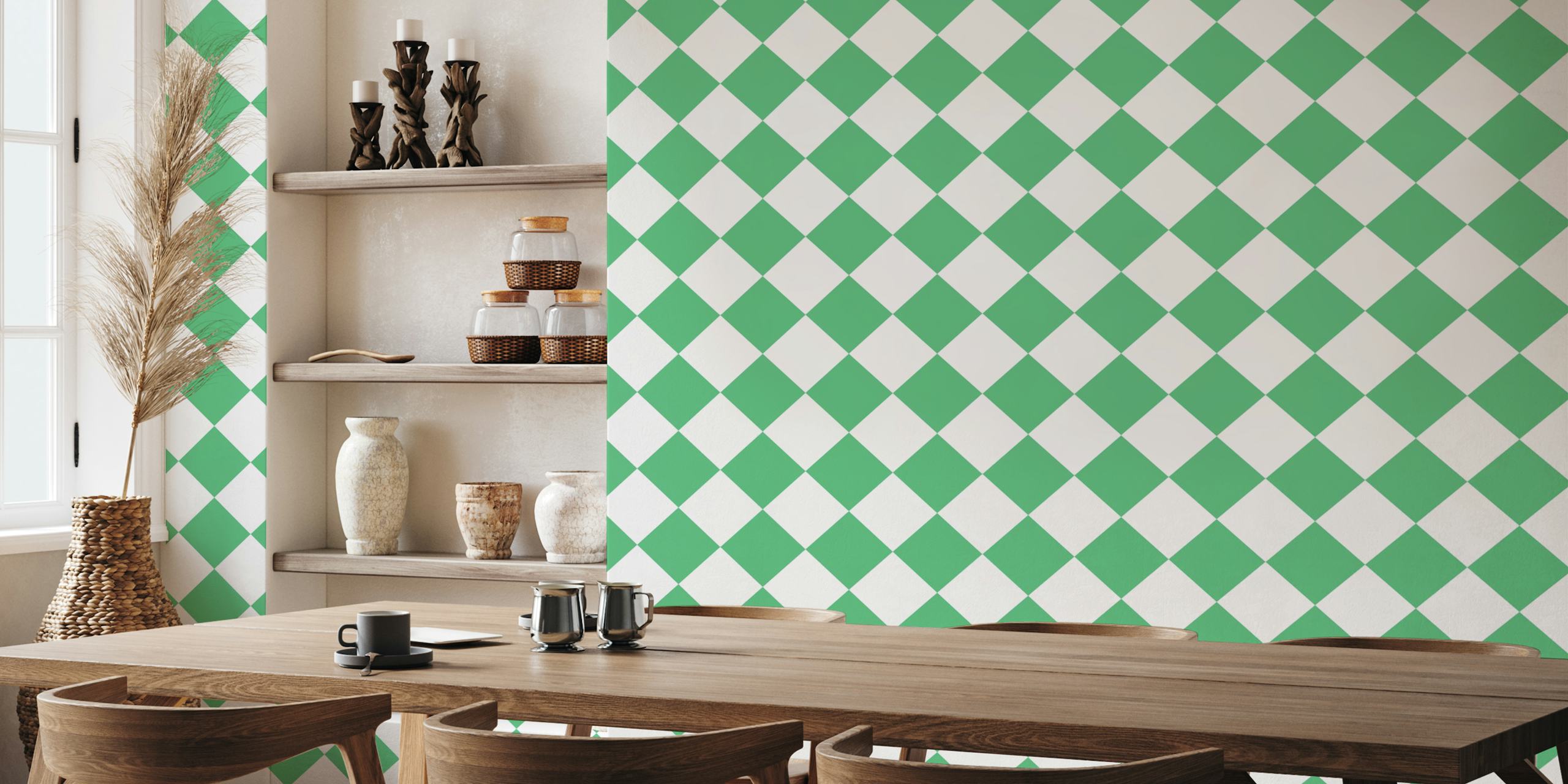 Diagonal Checkerboard Large - MintGreen White u sobi