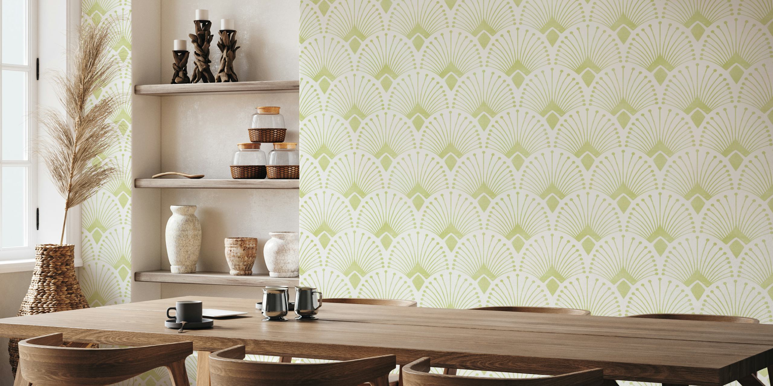 Vintage abstract wallpaper in green with ornate patterns